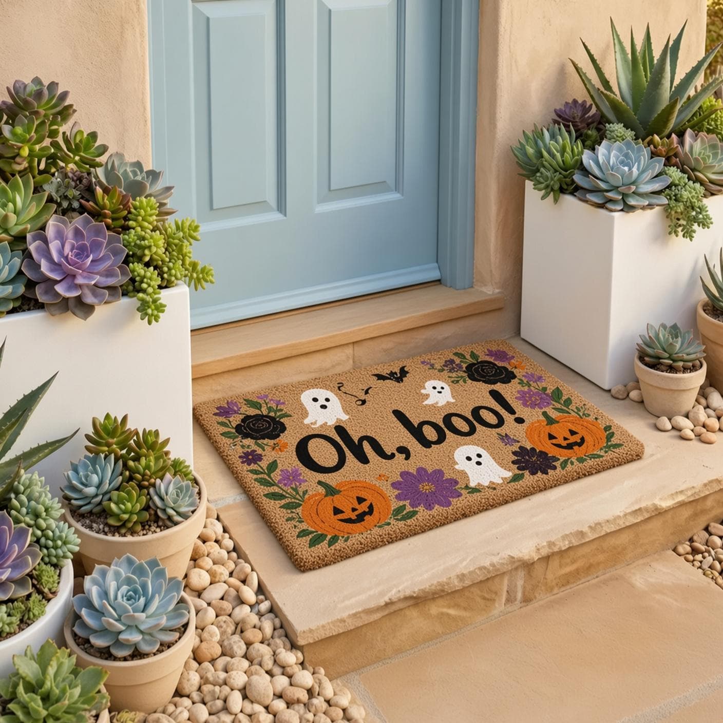 Doormat – Oh Boo Cute Ghost Pumpkin Floral Welcome Mat for Whimsical Spooky Front Porch Decor and Halloween Door - photo 3