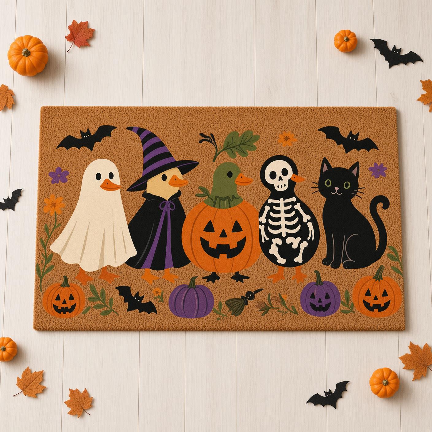 Cute Spooky Animal Halloween Duck Doormat – Ghost Witch Pumpkin and Skeleton Duck Welcome Mat for Fall Front Door Porch Decor - photo 2