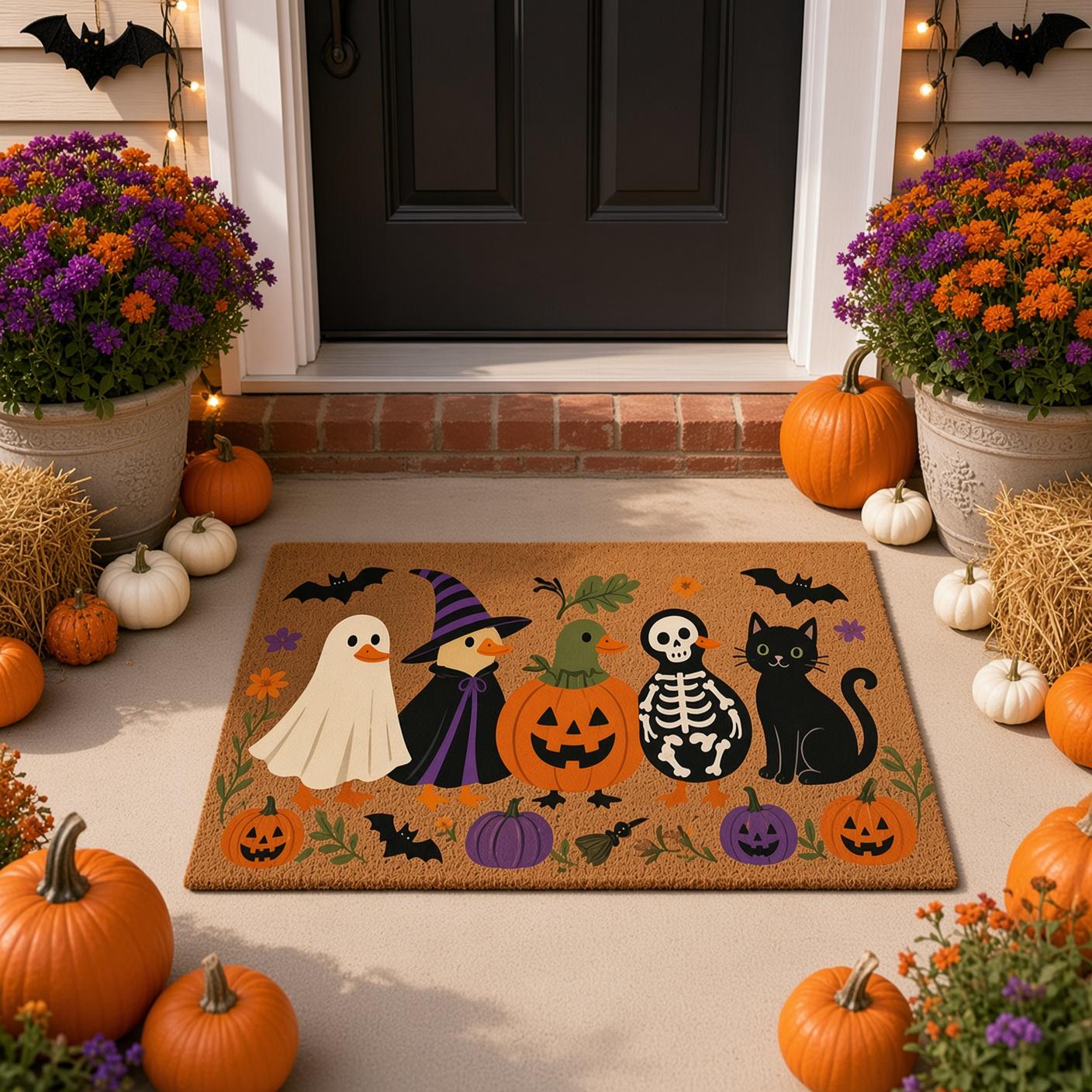 Cute Spooky Animal Halloween Duck Doormat – Ghost Witch Pumpkin and Skeleton Duck Welcome Mat for Fall Front Door Porch Decor - photo 4
