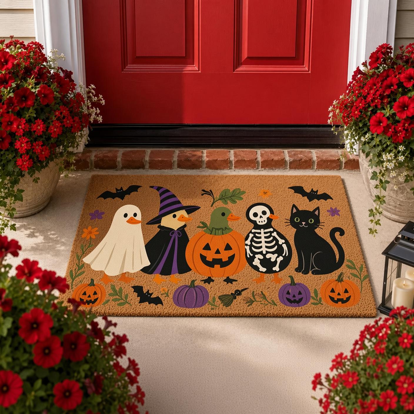 Cute Spooky Animal Halloween Duck Doormat – Ghost Witch Pumpkin and Skeleton Duck Welcome Mat for Fall Front Door Porch Decor - photo 5
