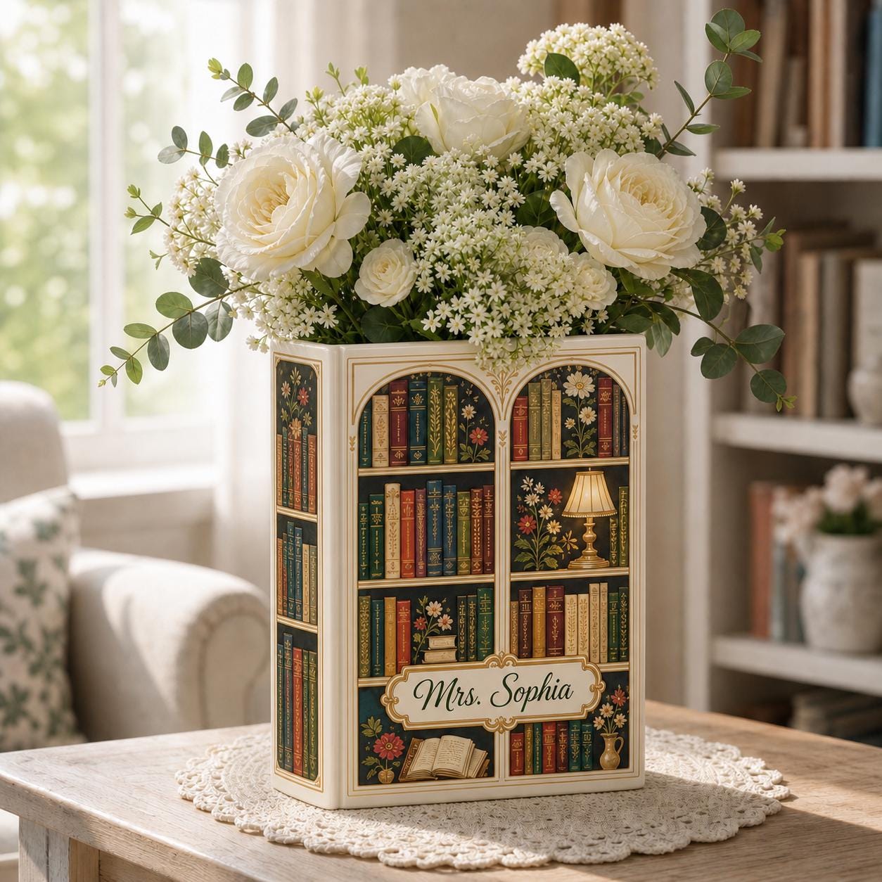 Personalized Book Vase – Custom Name Floral Book Decor and Book Lover Gift for Literary Home Decor, Library Room Decoration, Teacher Gift