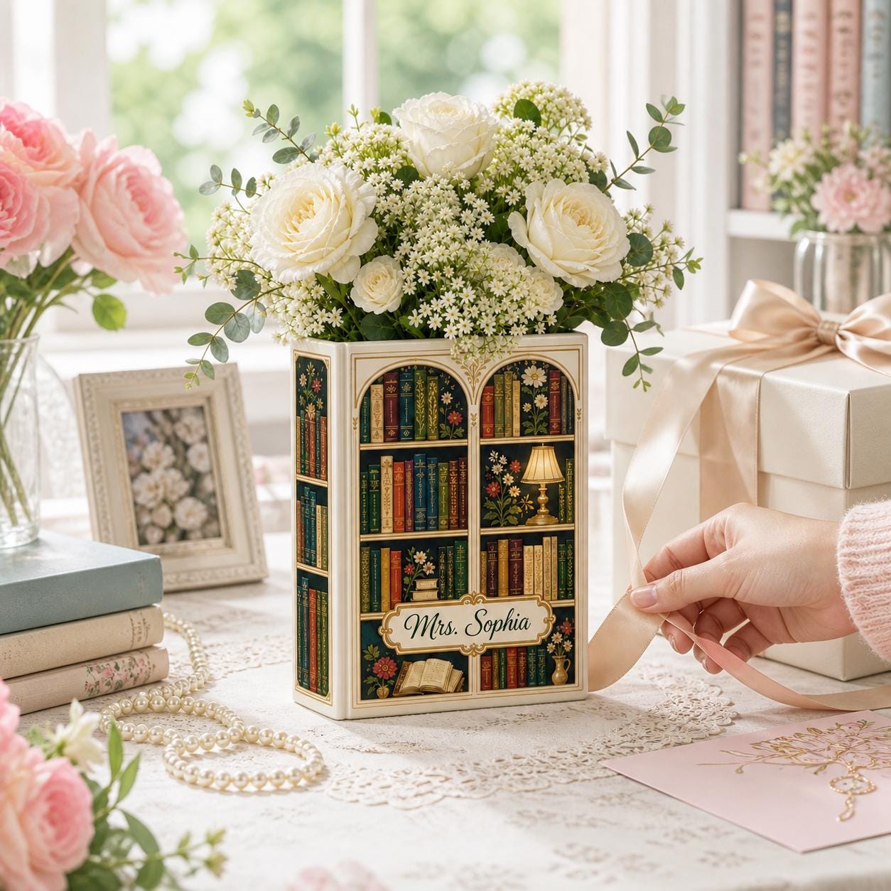 Personalized Book Vase – Custom Name Floral Book Decor and Book Lover Gift for Literary Home Decor, Library Room Decoration, Teacher Gift - photo 5