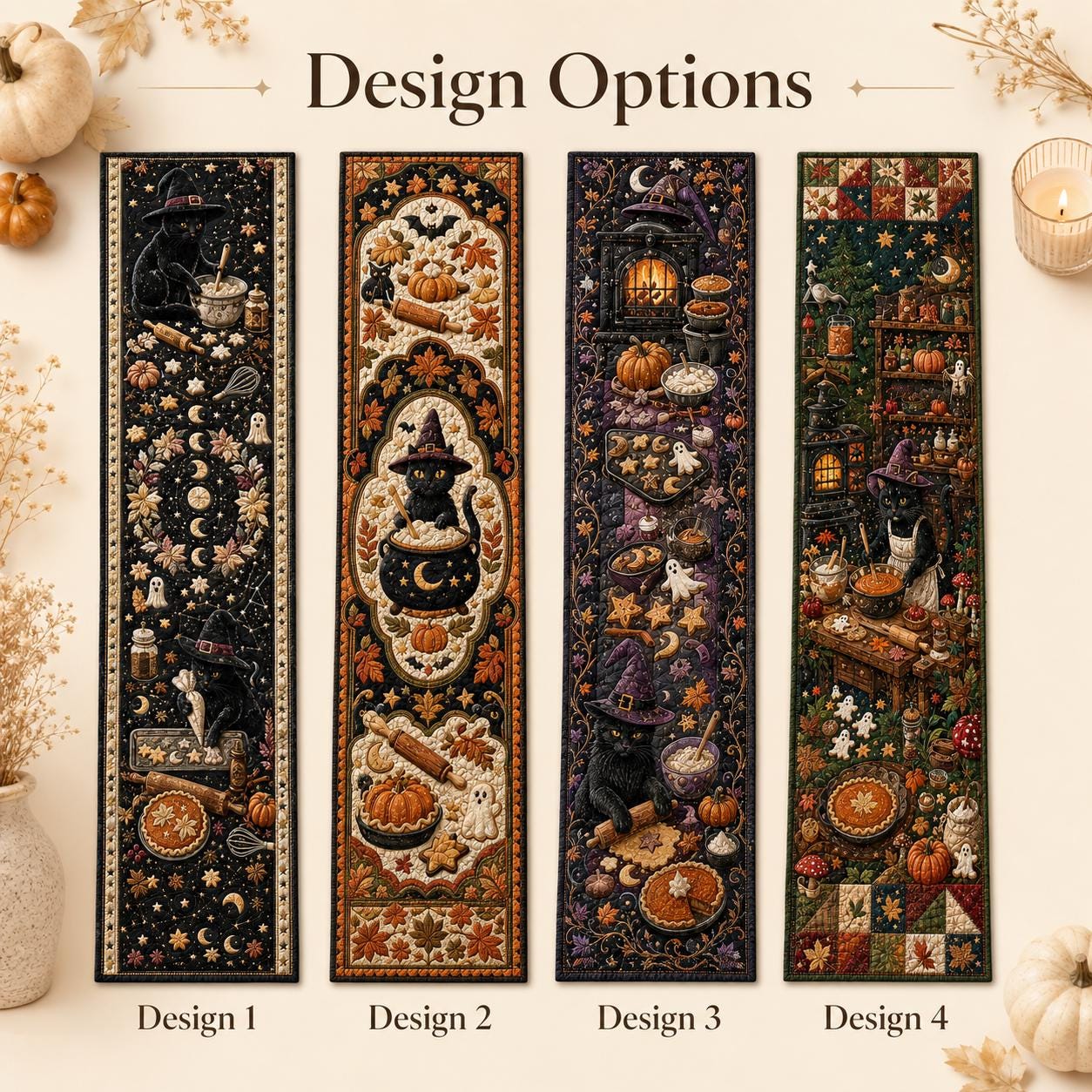 Witchy Quilted Table Runner – Celestial Moon Botanical Decor and Mystical Halloween Dining Runner for Gothic Cottage Table Decor - photo 4