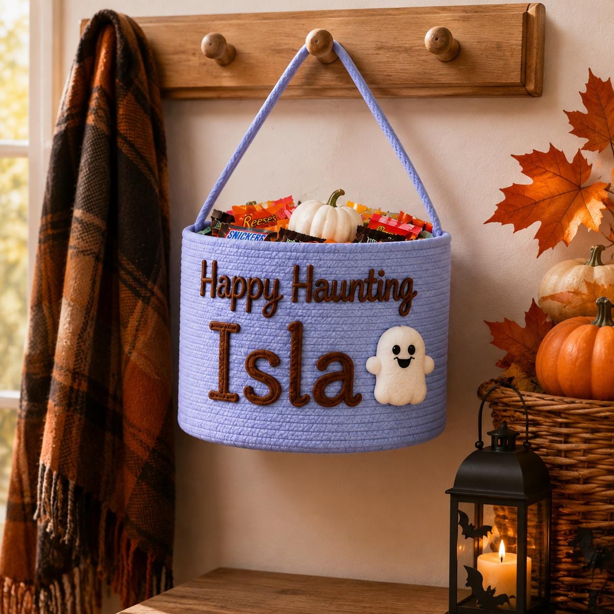 Personalized Custom Name Rope Trick or Treat Basket – Spooky Kids Halloween Candy Bucket and Treat Bag for Boys and Girls - photo 5