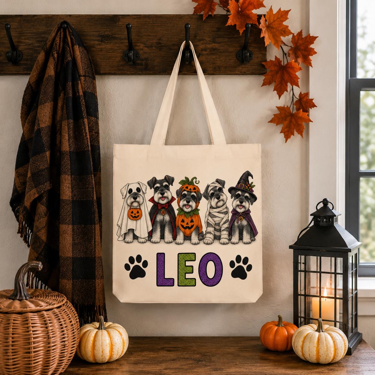 Personalized Custom Name Kids Halloween Tote – Spooky Dog and Puppy Canvas Trick or Treat Candy Bag for Pet Lover Gift - photo 5