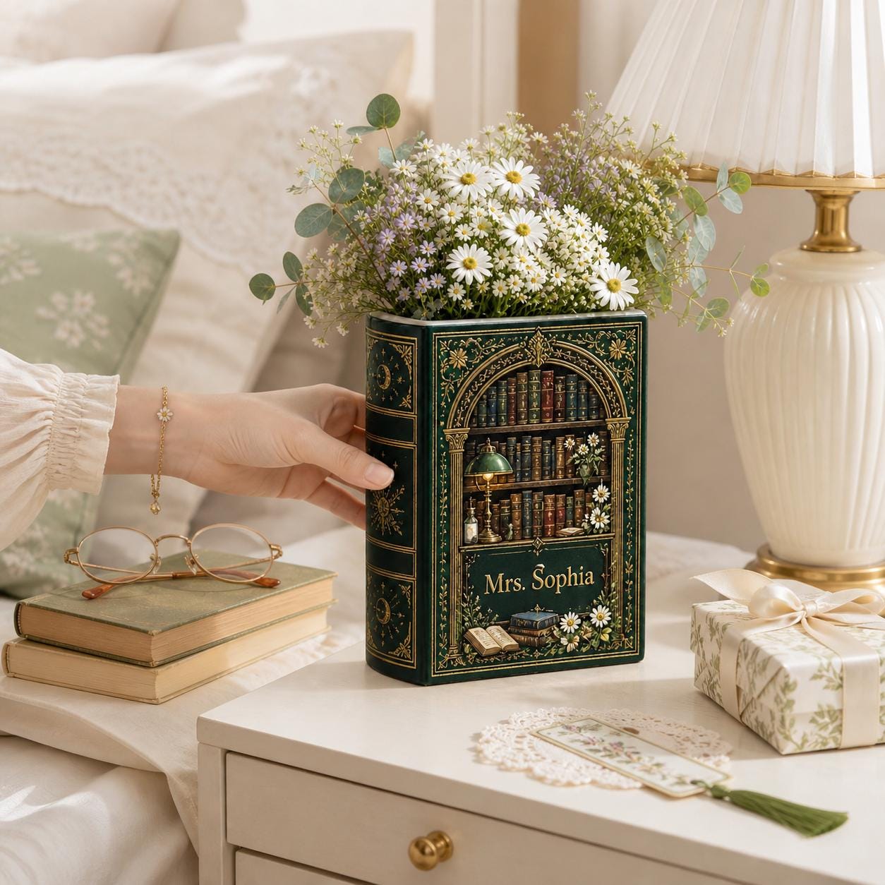 Personalized Book Vase with Vintage Library Book Decor and Custom Name Floral Book Vase, Book Lover Gift, Literary Home Decor, Reading Room Decor - photo 6