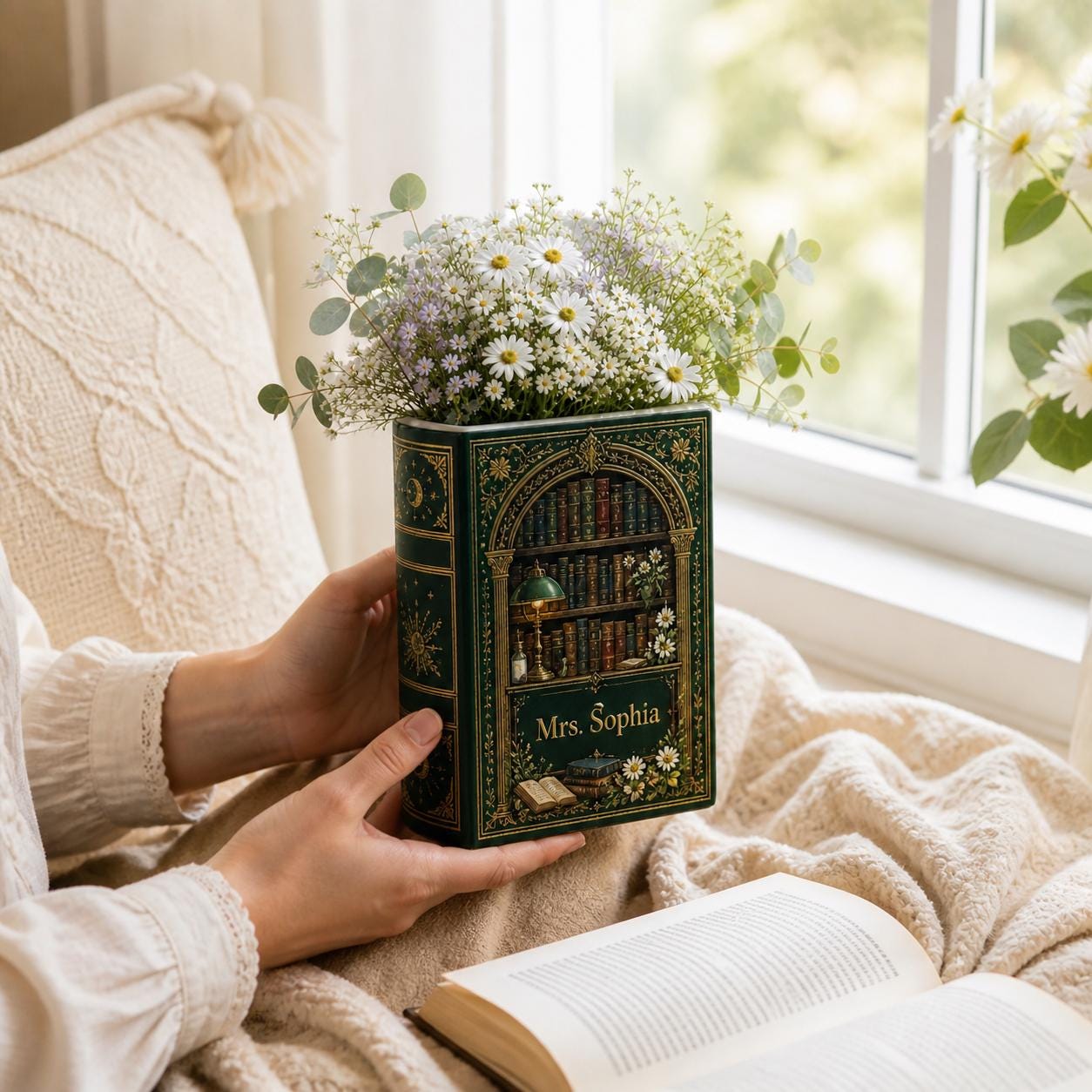 Personalized Book Vase with Vintage Library Book Decor and Custom Name Floral Book Vase, Book Lover Gift, Literary Home Decor, Reading Room Decor - photo 7