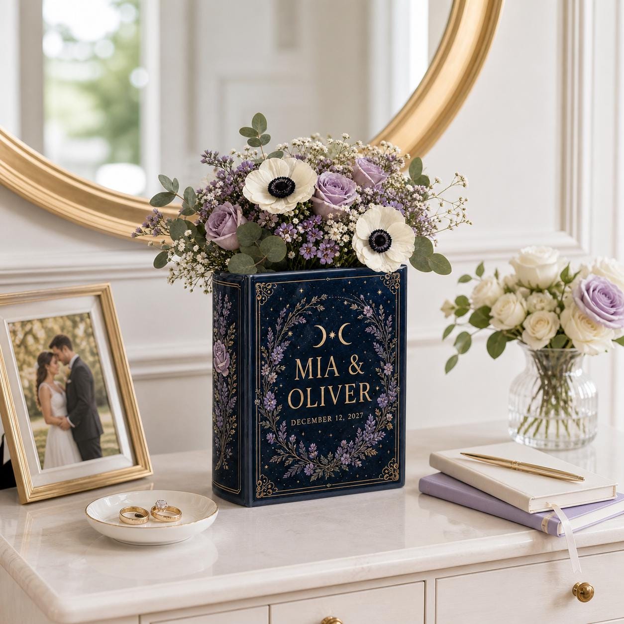 Personalized Wedding Book Vase with Custom Couple Name Floral Book Decor and Romantic Wedding Centerpiece, Anniversary Gift, Book Lover Home Decor - photo 5