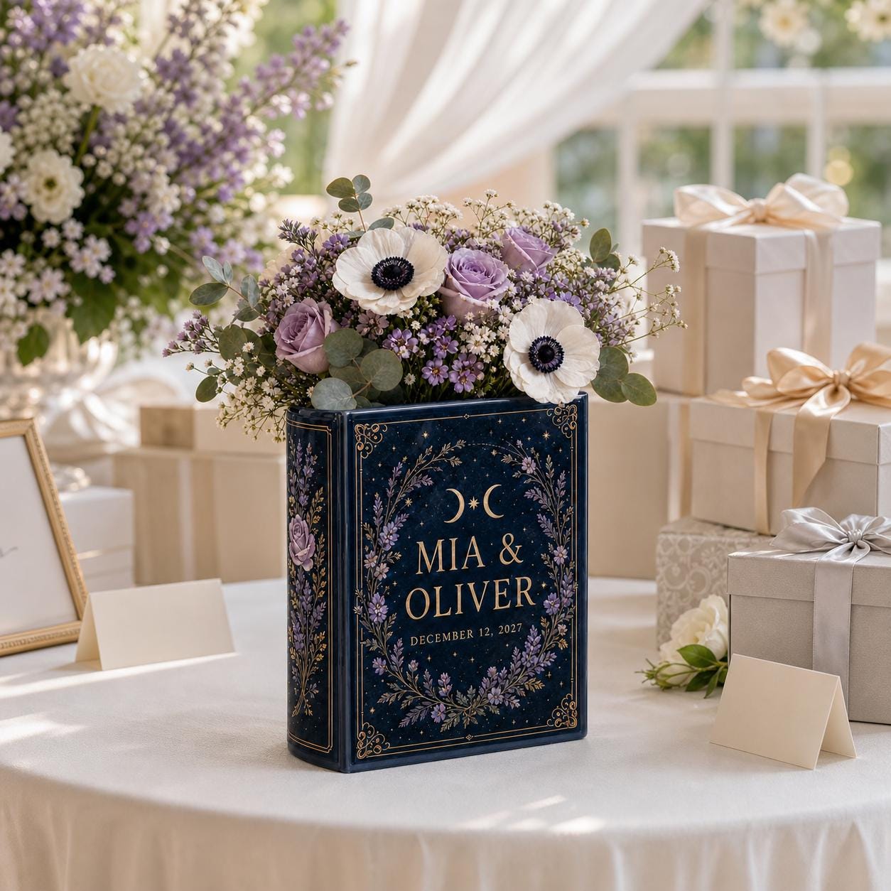 Personalized Wedding Book Vase with Custom Couple Name Floral Book Decor and Romantic Wedding Centerpiece, Anniversary Gift, Book Lover Home Decor - photo 7