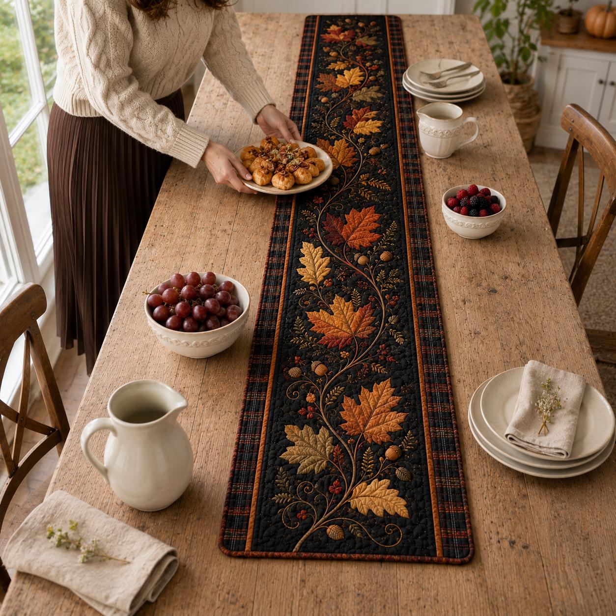 Fall Leaves Quilted Table Runner – Autumn Maple Leaf and Thanksgiving Harvest Farmhouse Dining Decor - photo 8