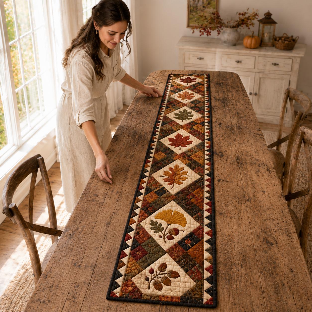 Fall Leaves Quilted Table Runner – Autumn Maple Leaf and Thanksgiving Harvest Farmhouse Dining Decor - photo 9