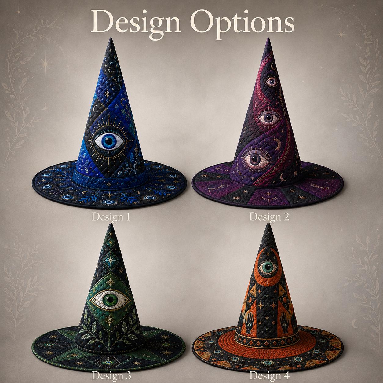 Quilted Celestial Witch Hat Halloween Decor – Gothic Mystical Witchy Table Centerpiece with Evil Eye Moon and Stars Decoration - photo 3