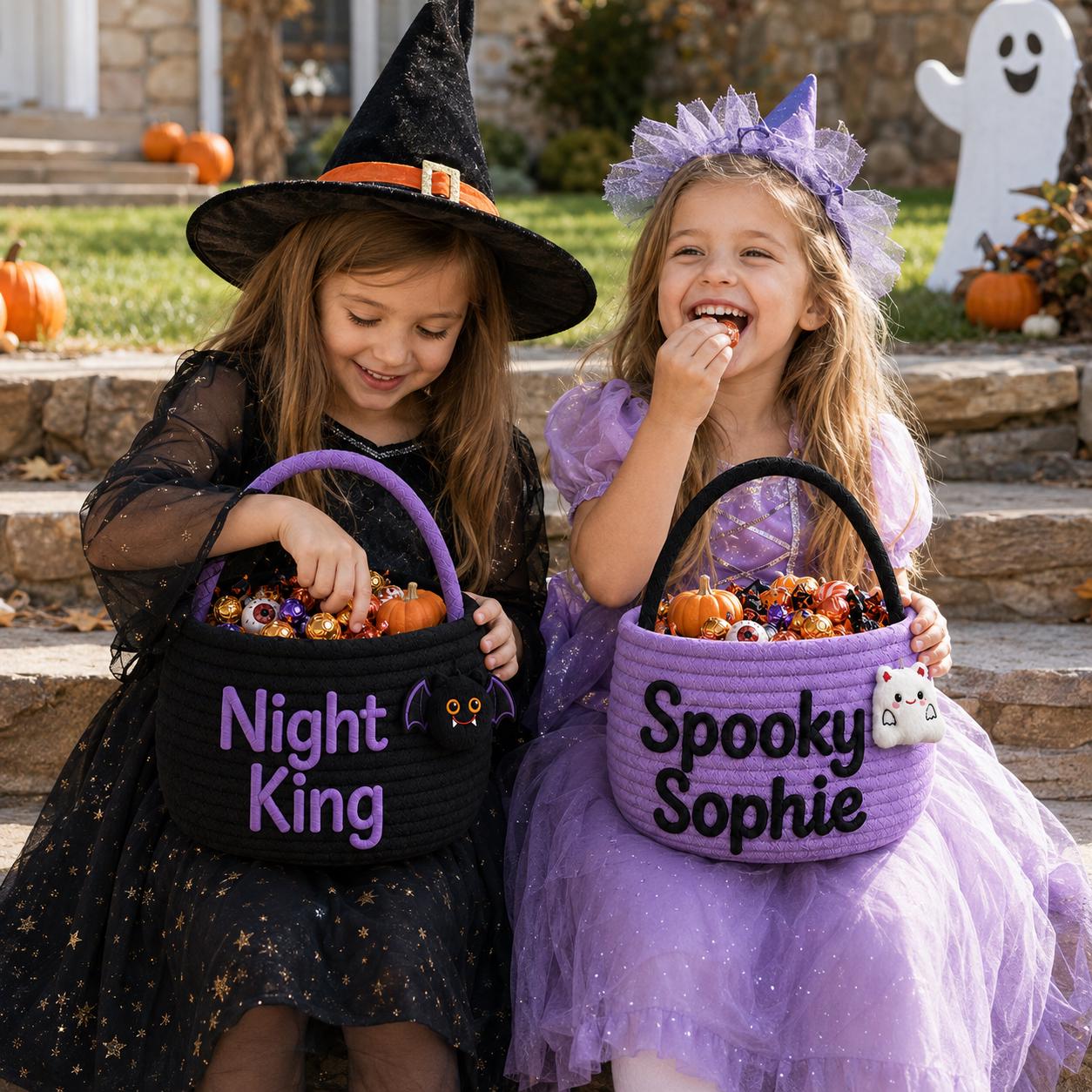 Personalized Custom Name Rope Halloween Candy Basket – Spooky Kids Trick or Treat Bucket and Party Gift for Children - photo 2