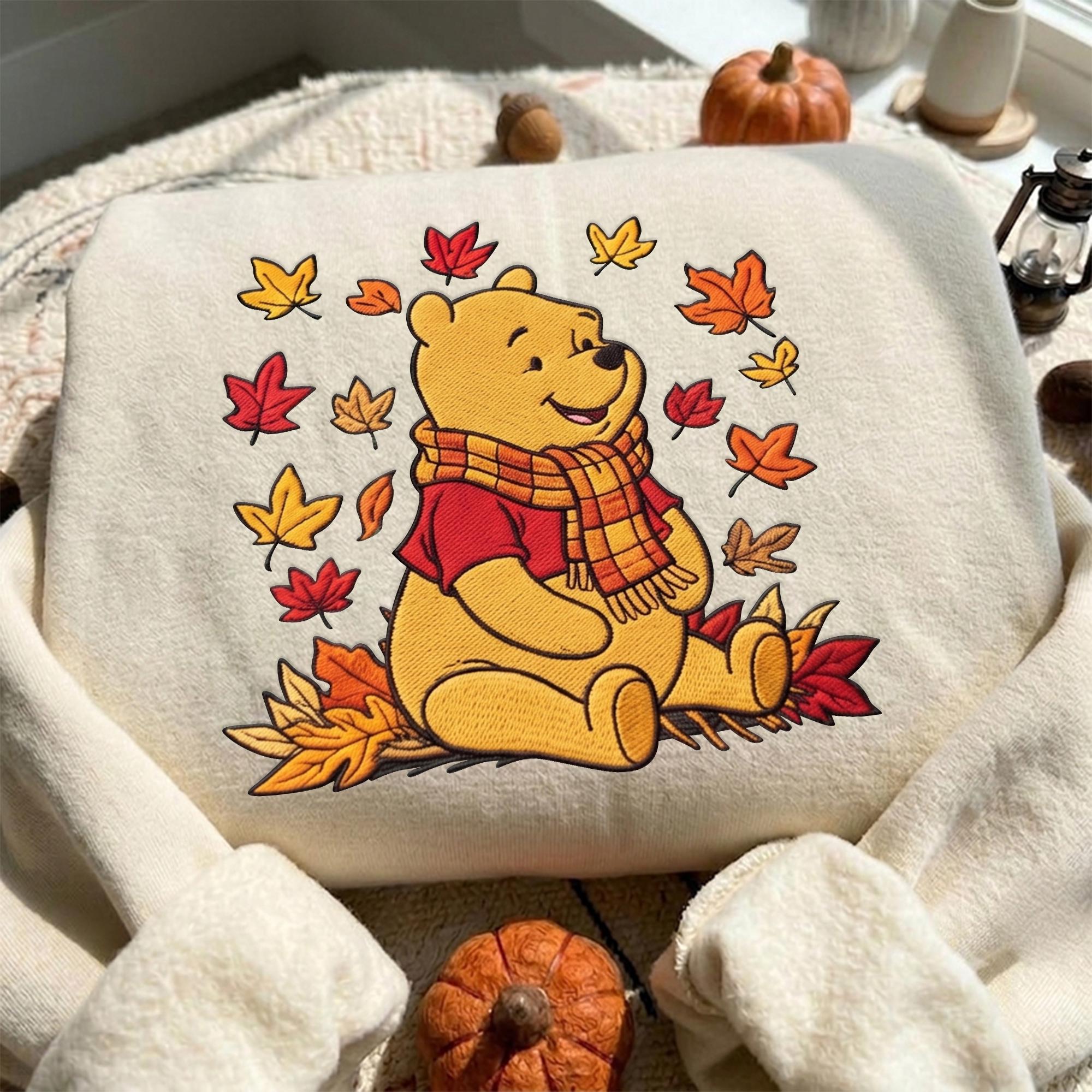 Embroidered Fall Pooh Bear Sweatshirt Hoodie with Winnie the Pooh Baby Tee and Disney Mom Quarter Zip for Autumn Disney Trip
