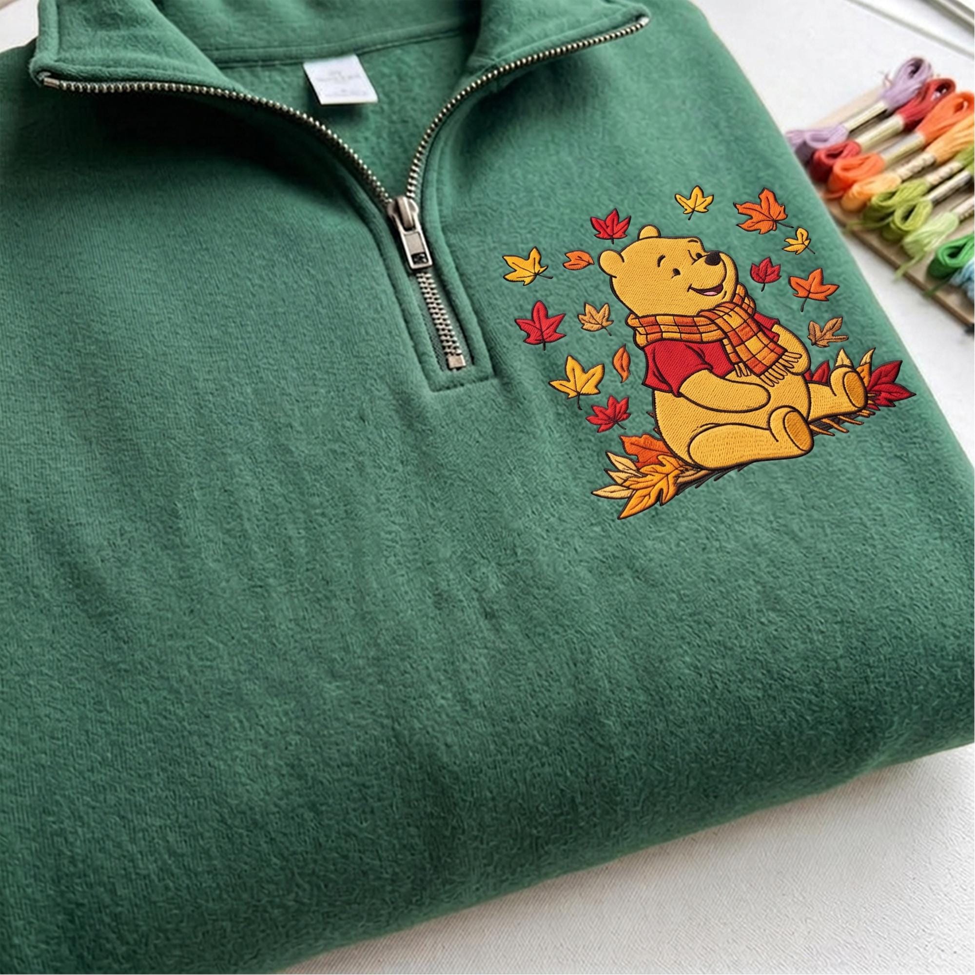 Embroidered Fall Pooh Bear Sweatshirt Hoodie with Winnie the Pooh Baby Tee and Disney Mom Quarter Zip for Autumn Disney Trip - photo 5