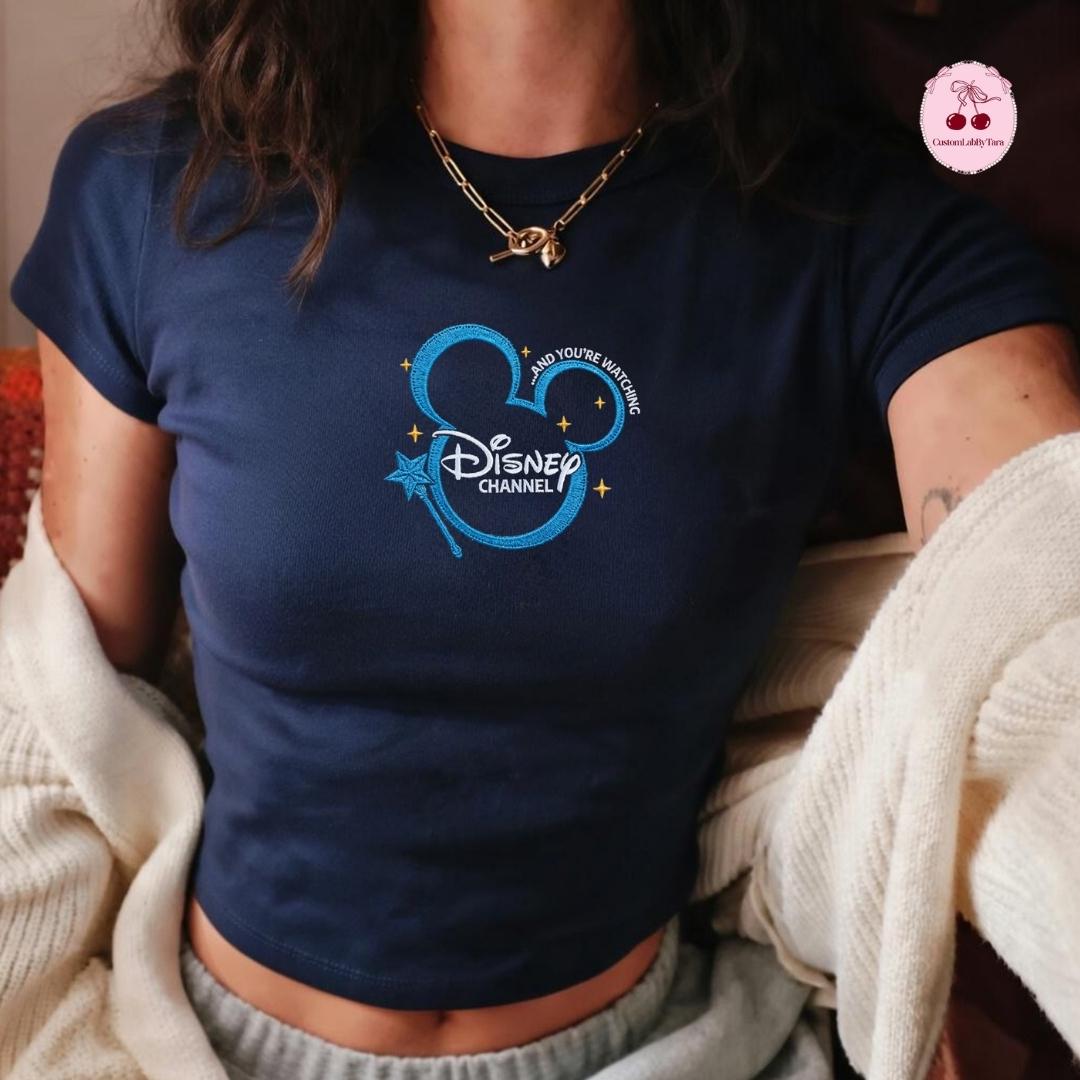 Embroidered Disney Channel Games Logo Lace Trim Tank Top with Classic Squad Mickey Ears Gaming Baby Tee Crop Top