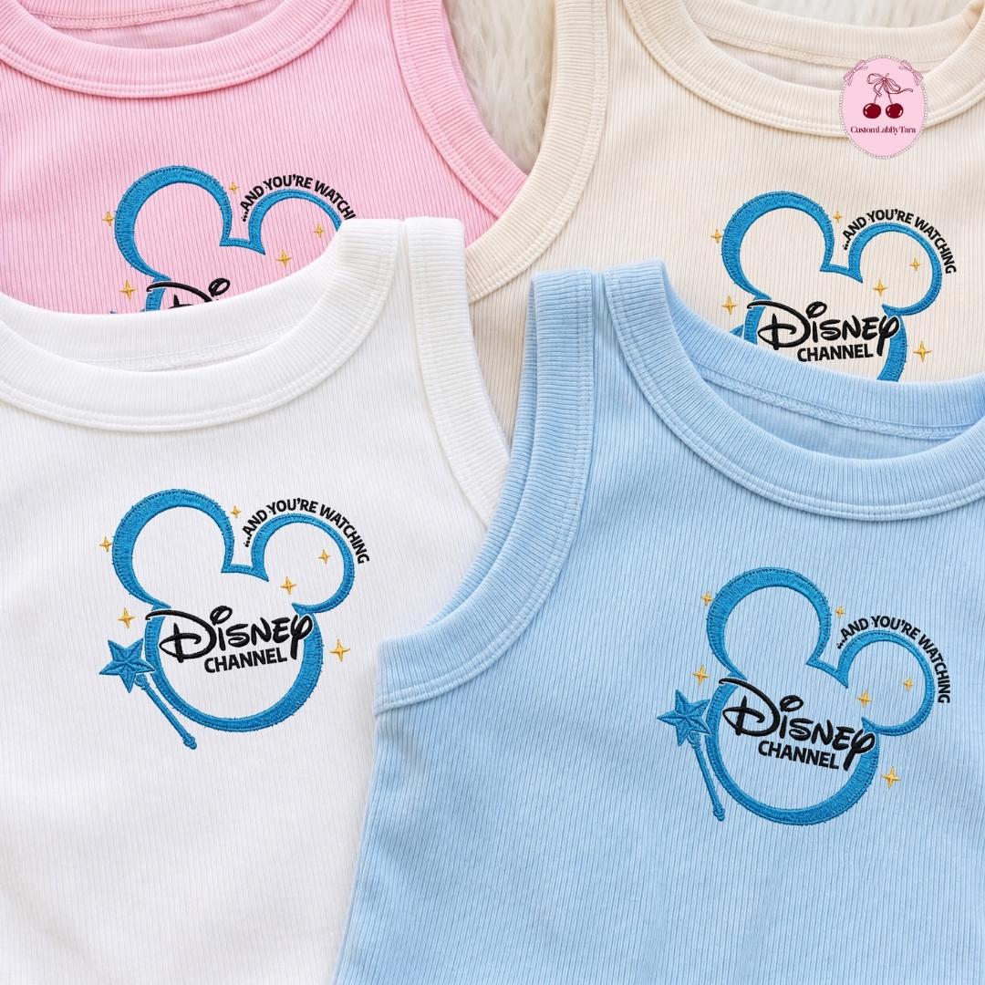 Embroidered Disney Channel Games Logo Lace Trim Tank Top with Classic Squad Mickey Ears Gaming Baby Tee Crop Top - photo 2
