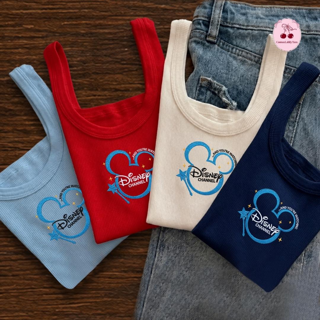 Embroidered Disney Channel Games Logo Lace Trim Tank Top with Classic Squad Mickey Ears Gaming Baby Tee Crop Top - photo 6