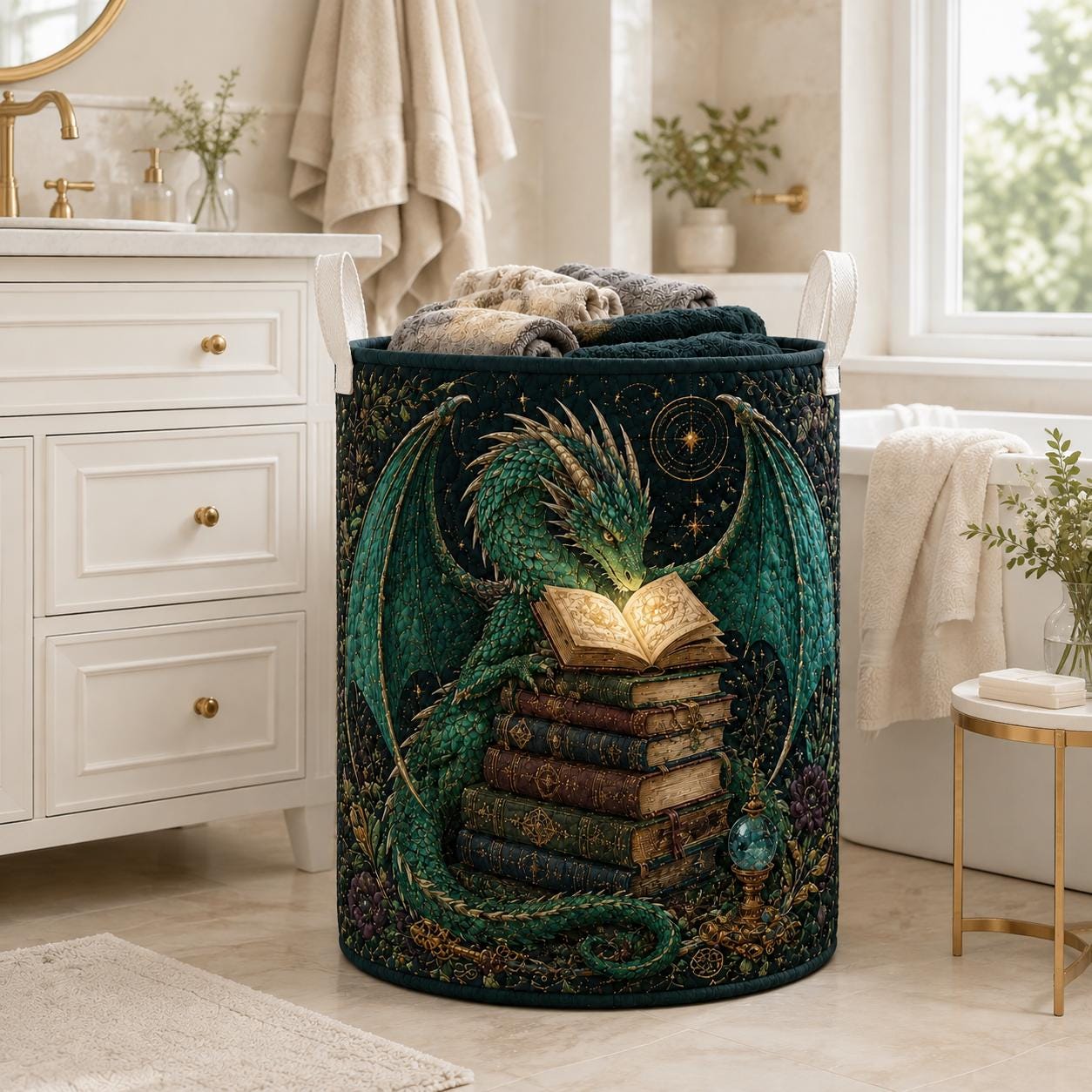 Laundry Basket and Storage Hamper with Dragon Fantasy Quilted Style, Magical Nursery Organizer and Whimsical Home Decor Gift for Book Lover - photo 9