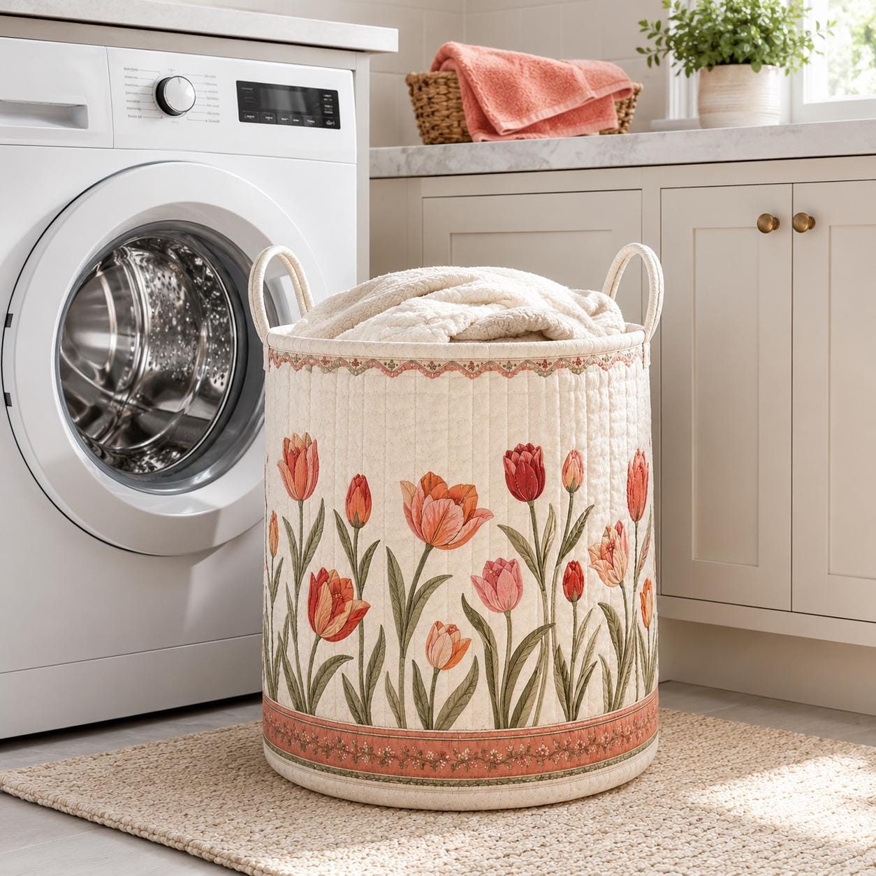 Laundry Basket and Storage Hamper with Floral Botanical Quilted Style, Wildflower Hydrangea Lavender Sunflower Cottagecore Home Decor Organizer - photo 8
