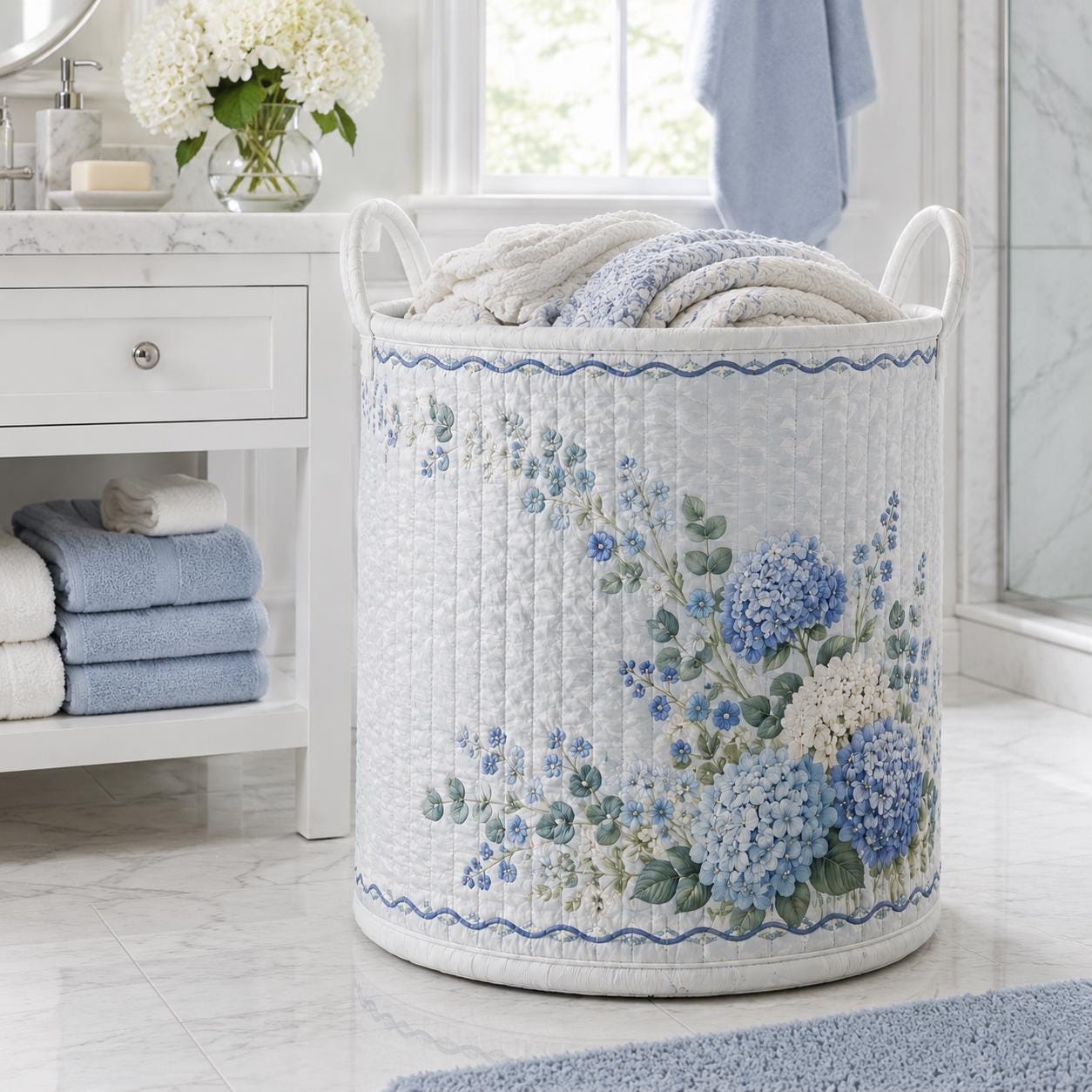 Laundry Basket and Storage Hamper with Floral Botanical Quilted Style, Wildflower Hydrangea Lavender Sunflower Cottagecore Home Decor Organizer - photo 11