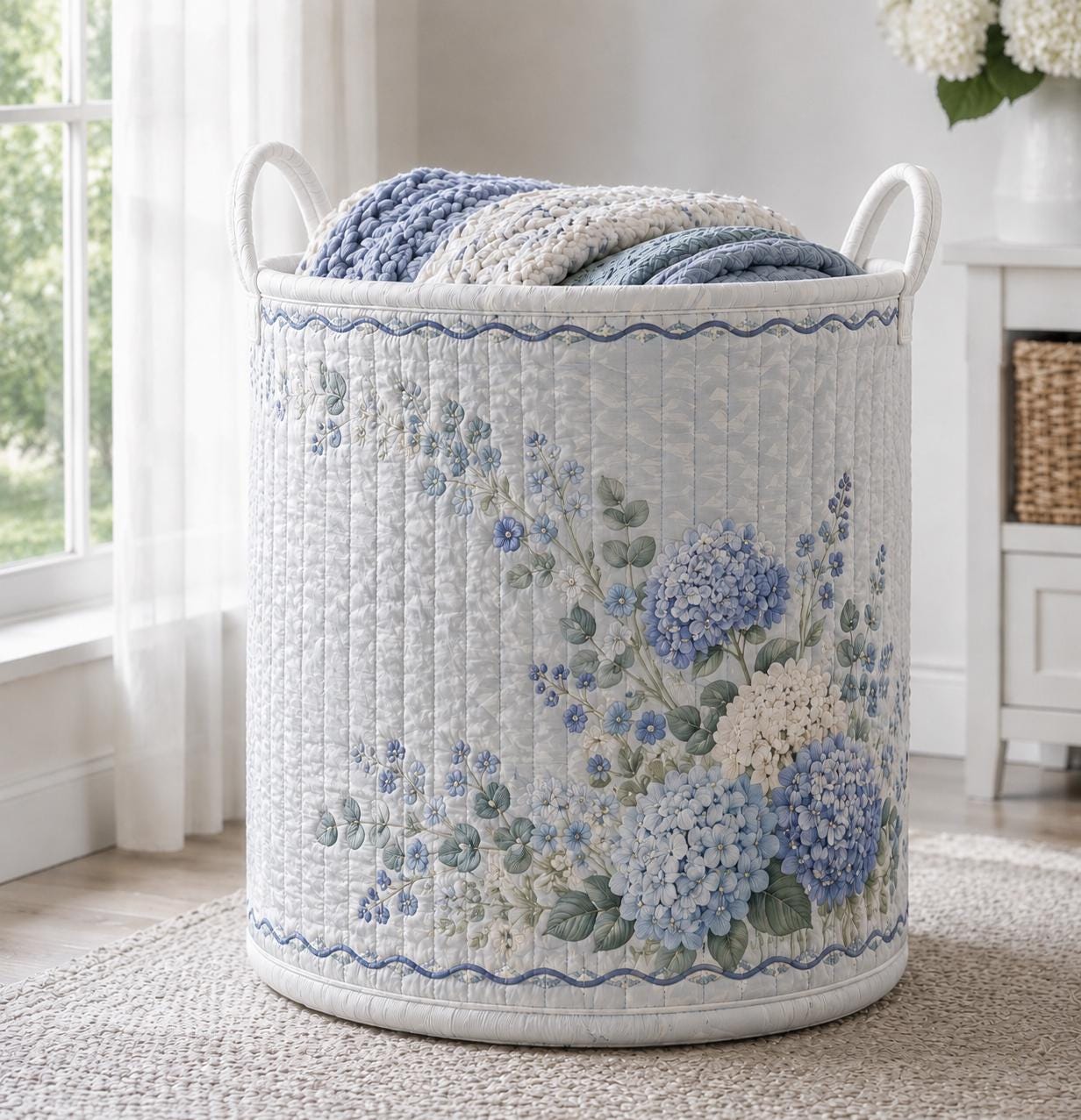 Laundry Basket and Storage Hamper with Floral Botanical Quilted Style, Wildflower Hydrangea Lavender Sunflower Cottagecore Home Decor Organizer - photo 13