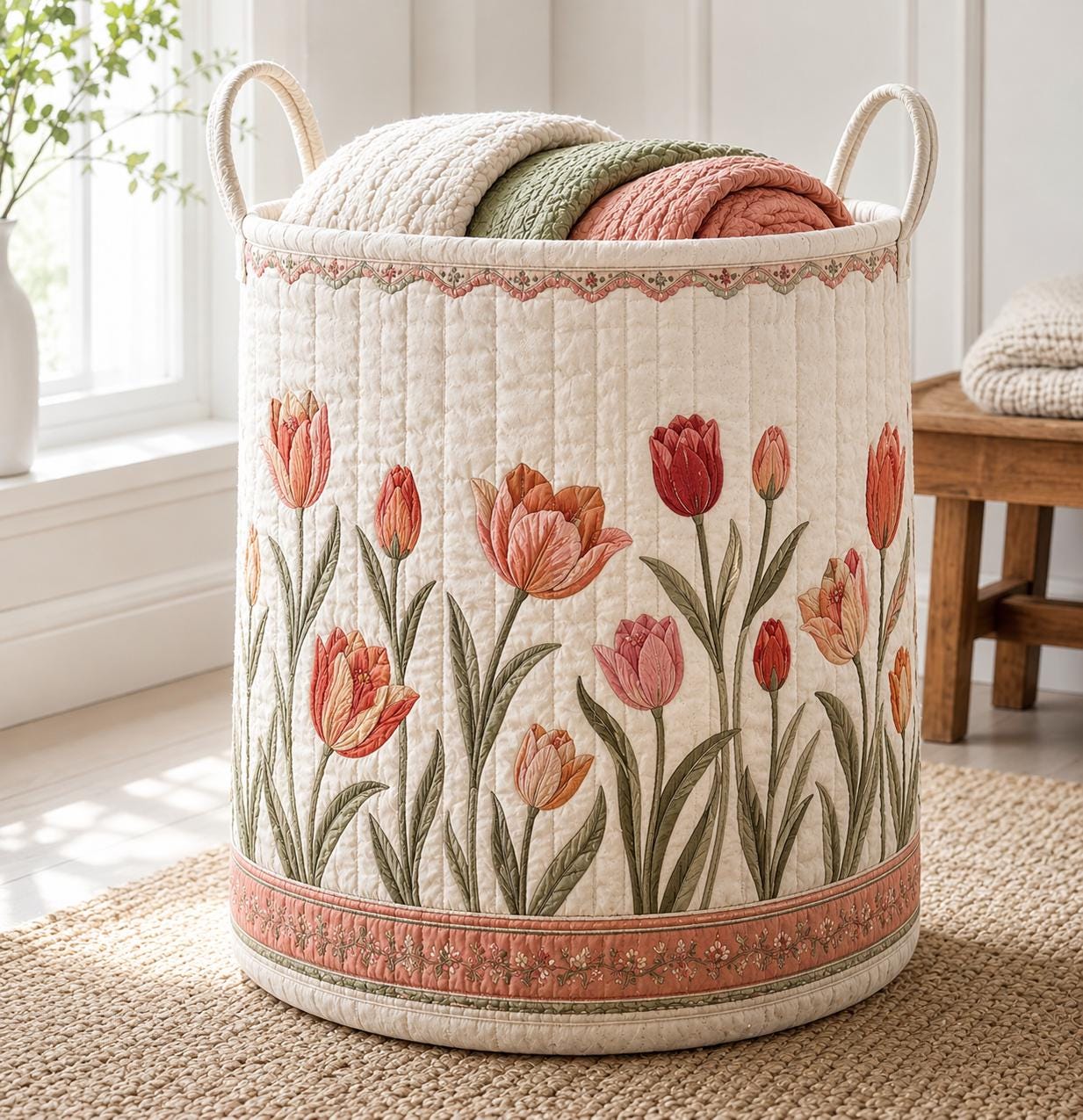 Laundry Basket and Storage Hamper with Floral Botanical Quilted Style, Wildflower Hydrangea Lavender Sunflower Cottagecore Home Decor Organizer - photo 14