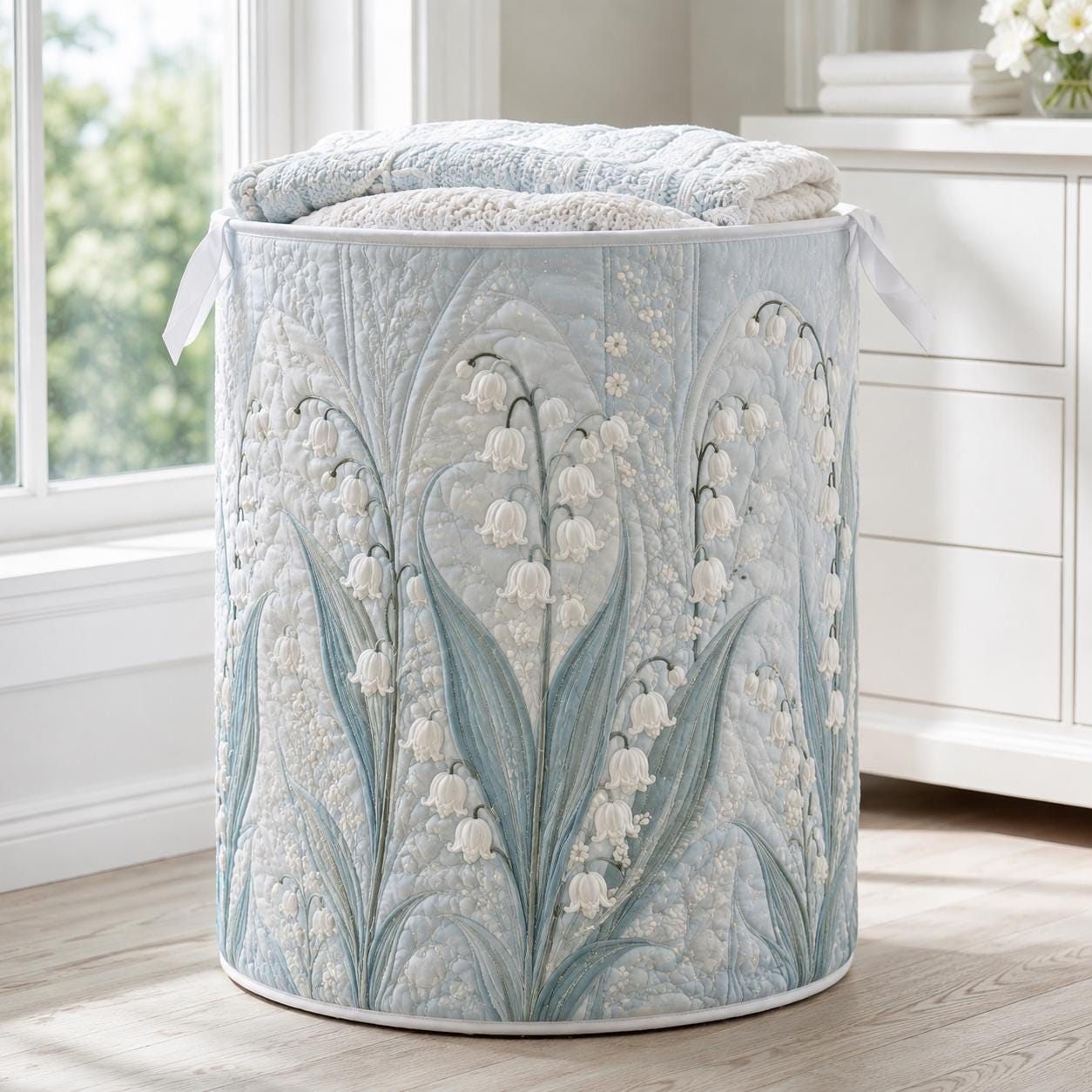 Laundry Basket and Storage Hamper with Floral Botanical Quilted Style, Wildflower Hydrangea Lavender Sunflower Cottagecore Home Decor Organizer - photo 16