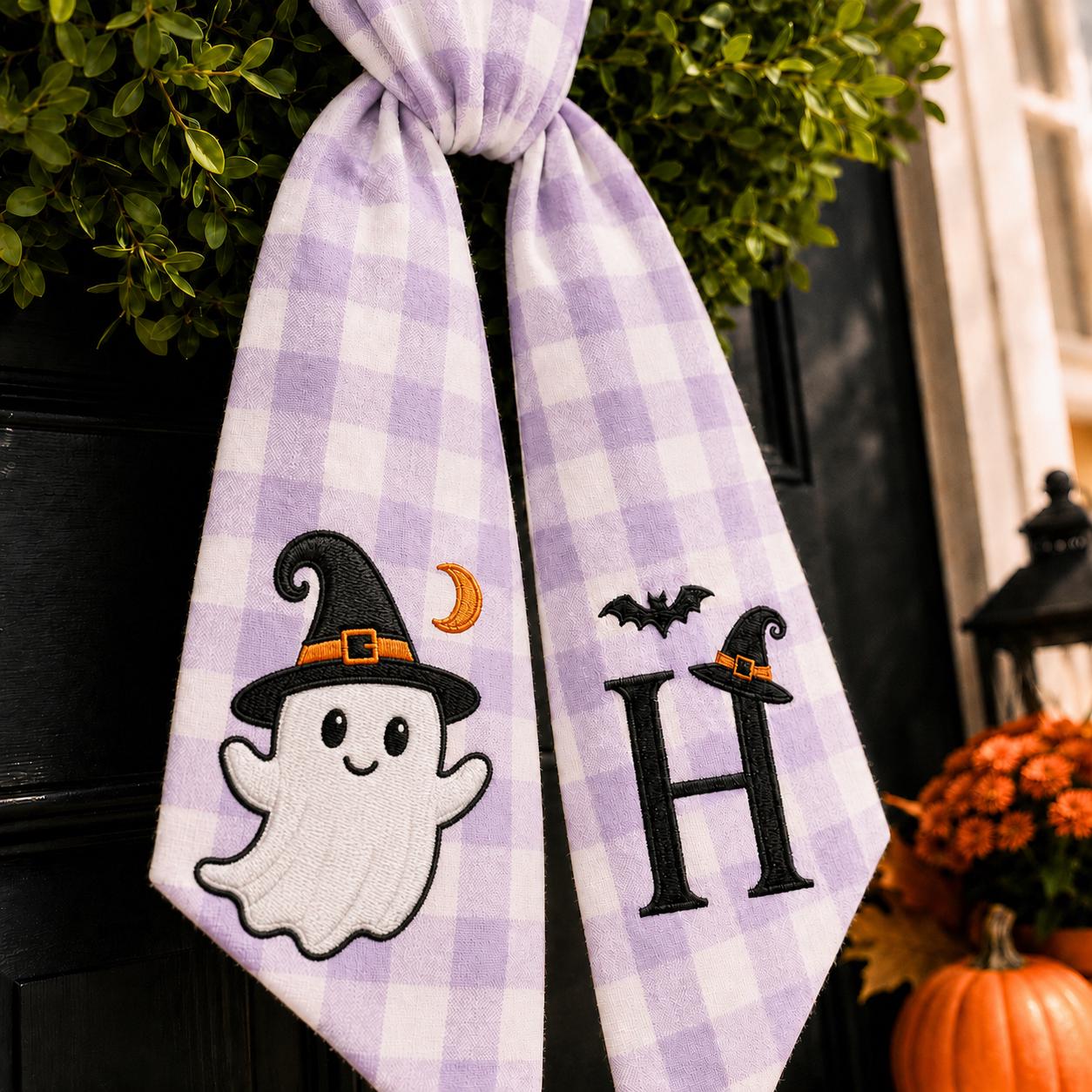 Personalized Custom Embroidery Monogram All Season Wreath Sash Bundle – Patriotic Fall Halloween and Christmas Front Door Decor Gift - photo 2