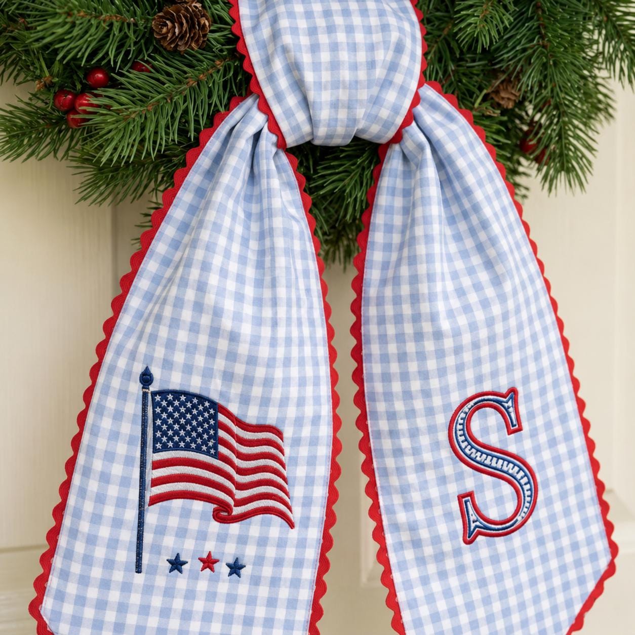 Personalized Custom Embroidery Monogram All Season Wreath Sash Bundle – Patriotic Fall Halloween and Christmas Front Door Decor Gift - photo 3