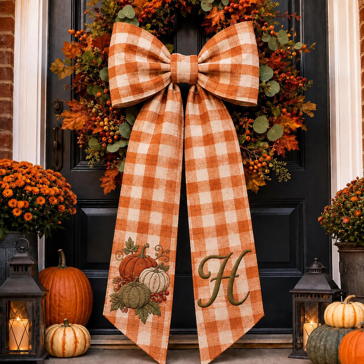 Personalized Custom Embroidery Monogram All Season Wreath Sash Bundle – Patriotic Fall Halloween and Christmas Front Door Decor Gift - photo 7