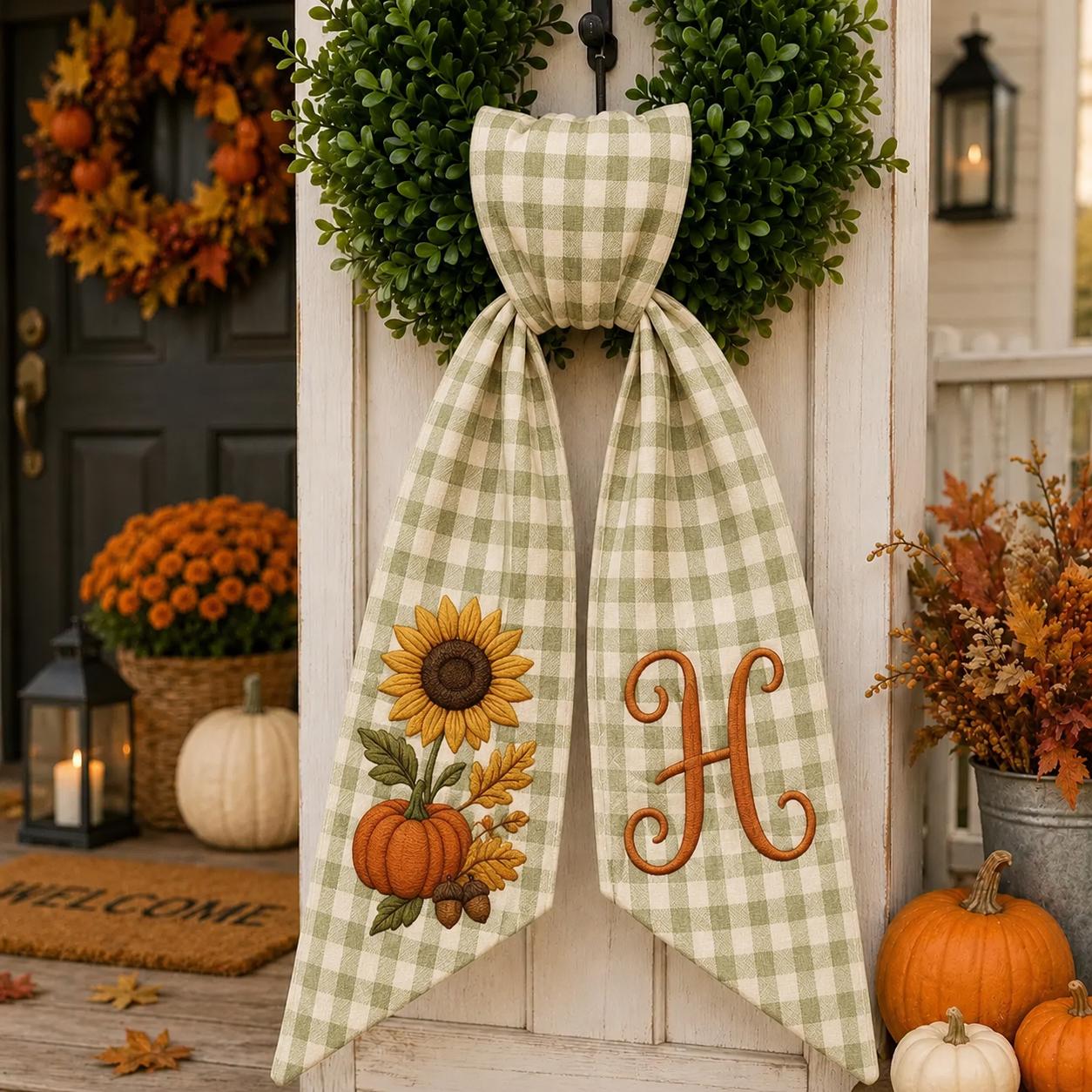 Personalized Custom Embroidery Monogram All Season Wreath Sash Bundle – Patriotic Fall Halloween and Christmas Front Door Decor Gift - photo 8
