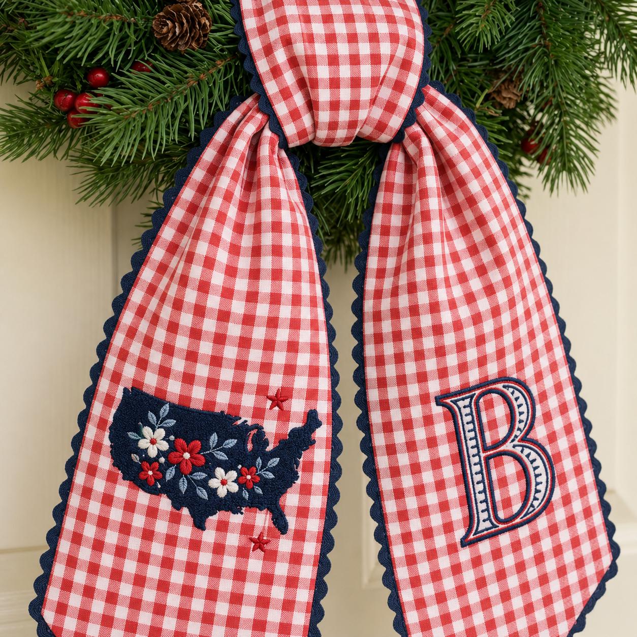 Personalized Custom Embroidery Monogram All Season Wreath Sash Bundle – Patriotic Fall Halloween and Christmas Front Door Decor Gift - photo 10