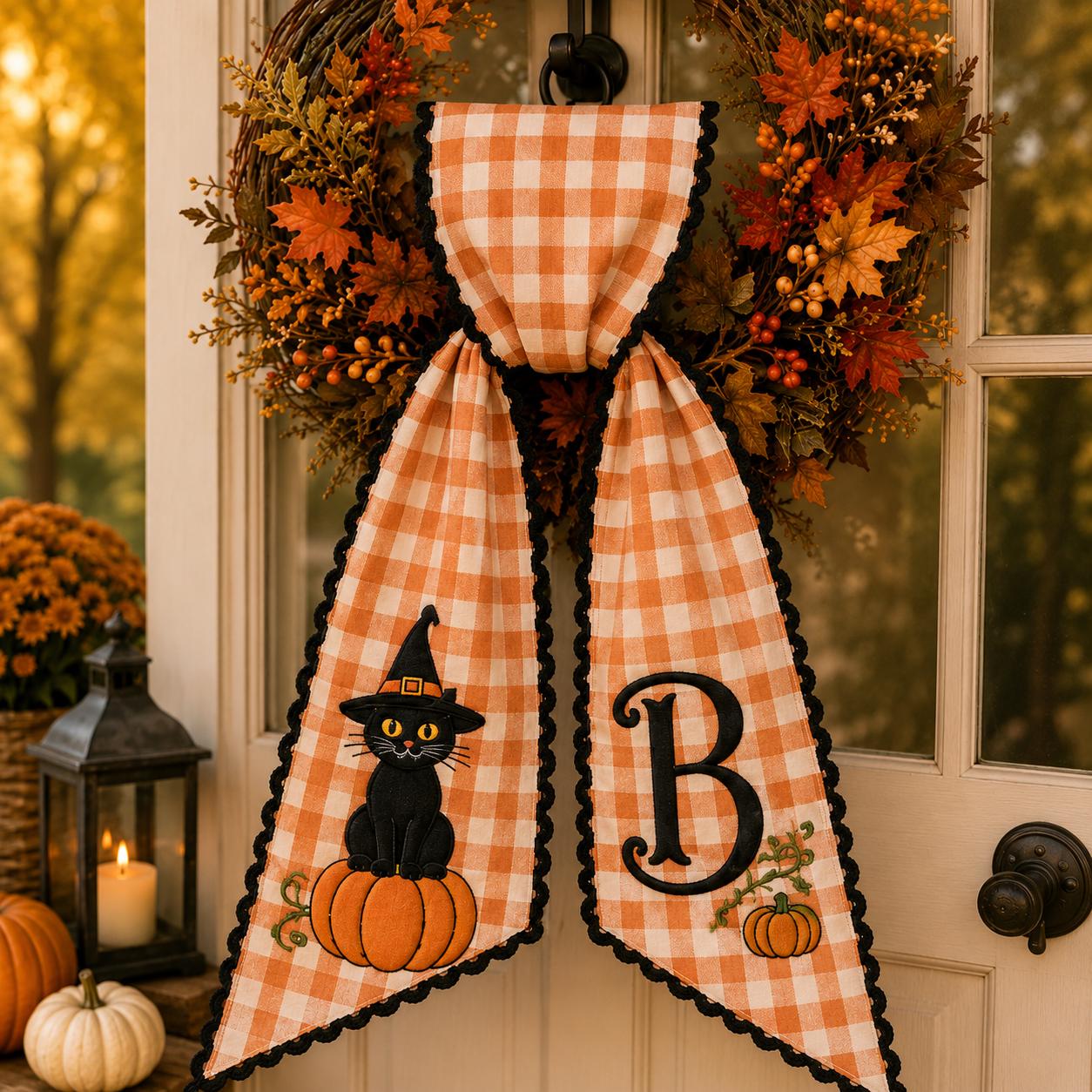 Personalized Custom Embroidery Monogram All Season Wreath Sash Bundle – Patriotic Fall Halloween and Christmas Front Door Decor Gift - photo 11