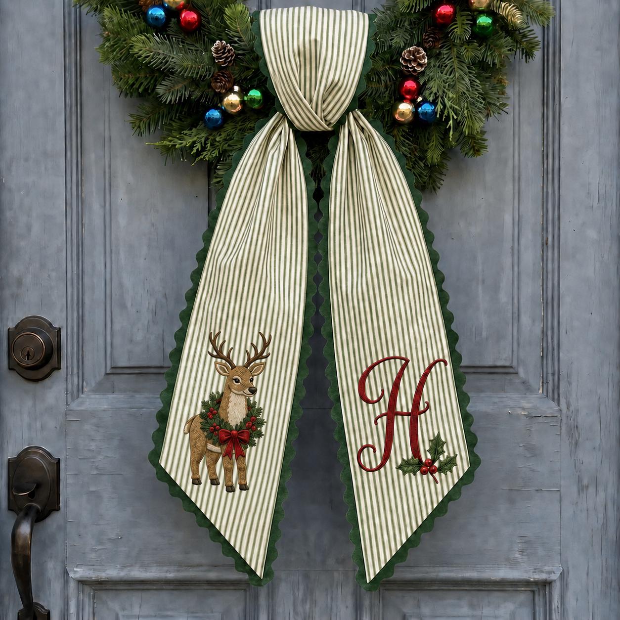 Personalized Custom Embroidery Monogram All Season Wreath Sash Bundle – Patriotic Fall Halloween and Christmas Front Door Decor Gift - photo 12