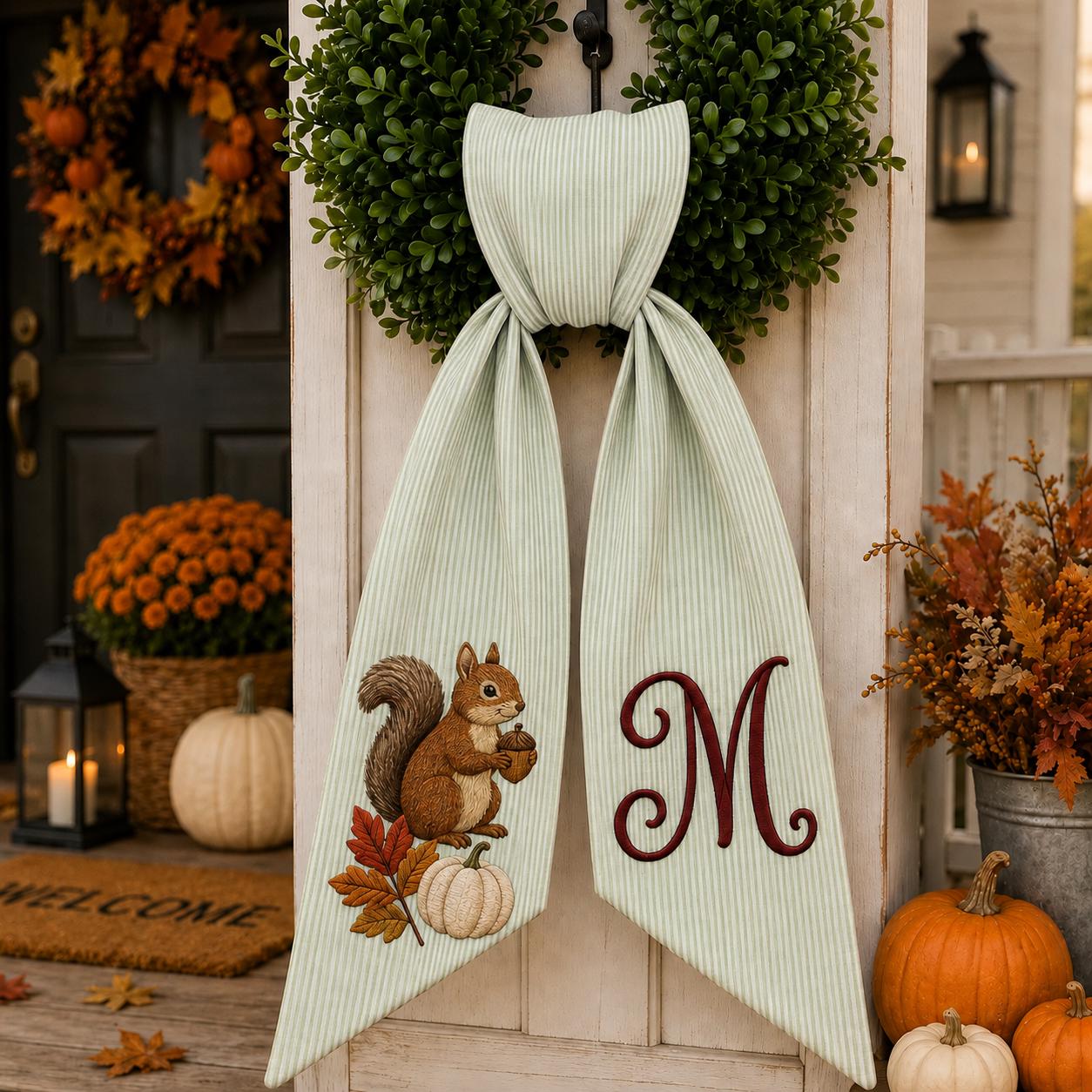 Personalized Embroidery Monogram All Season Floral Wreath Sash Bundle – Patriotic Fall Halloween and Christmas Front Door Decor - photo 3