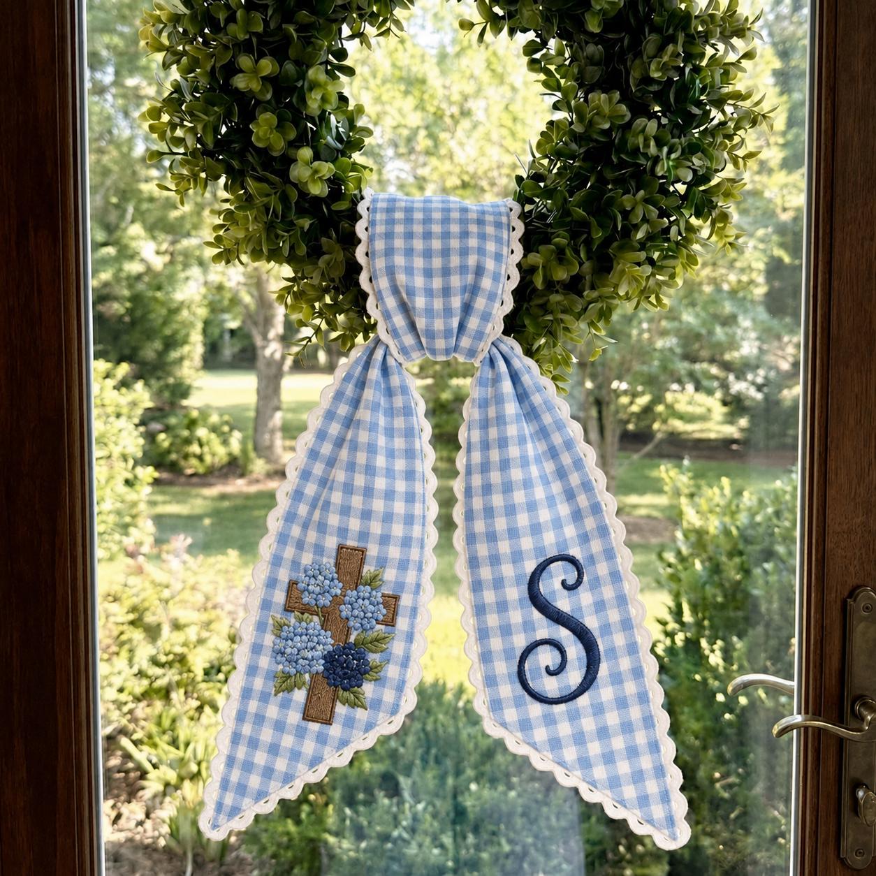 Personalized Embroidery Monogram All Season Floral Wreath Sash Bundle – Patriotic Fall Halloween and Christmas Front Door Decor - photo 8