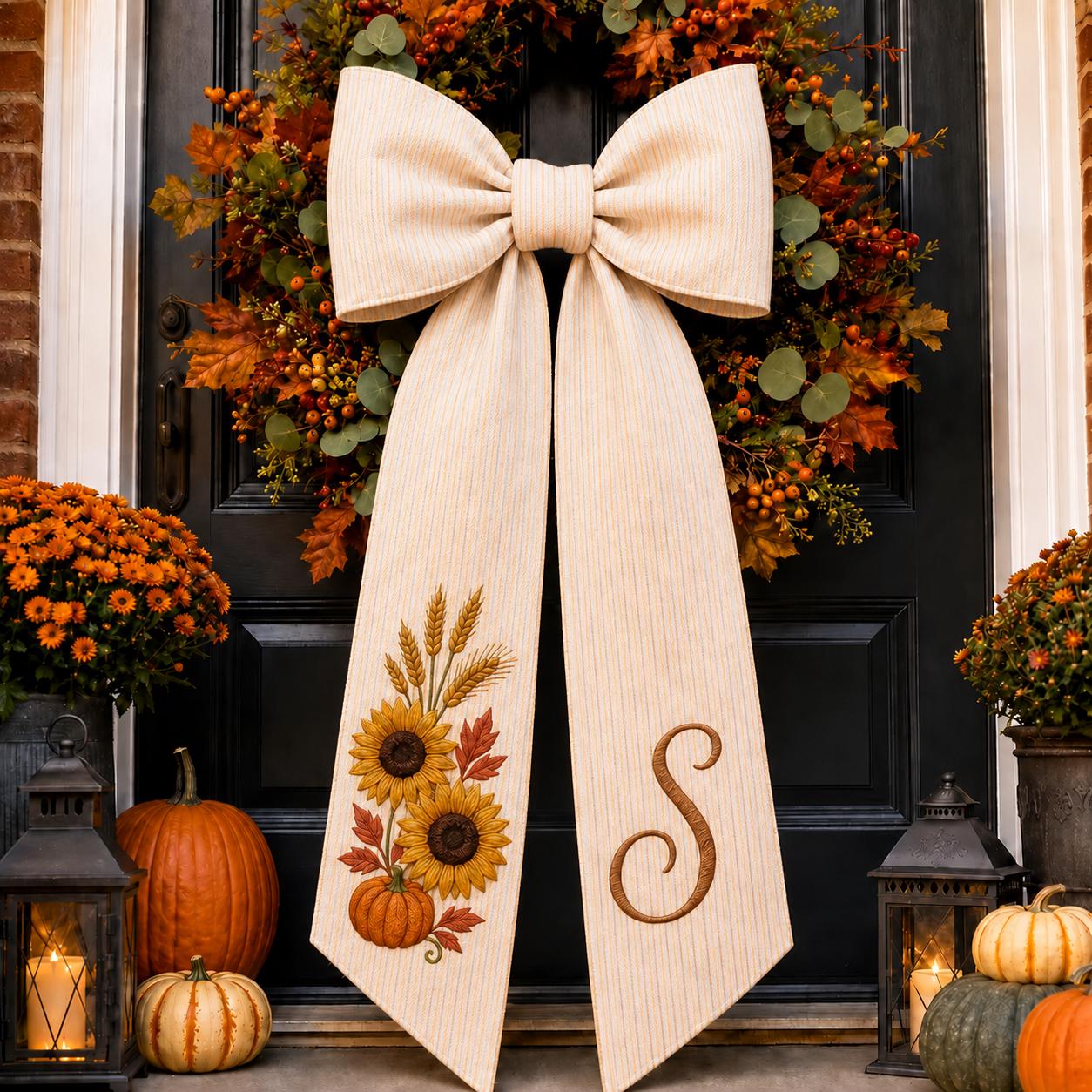 Personalized Embroidery Monogram All Season Floral Wreath Sash Bundle – Patriotic Fall Halloween and Christmas Front Door Decor - photo 9