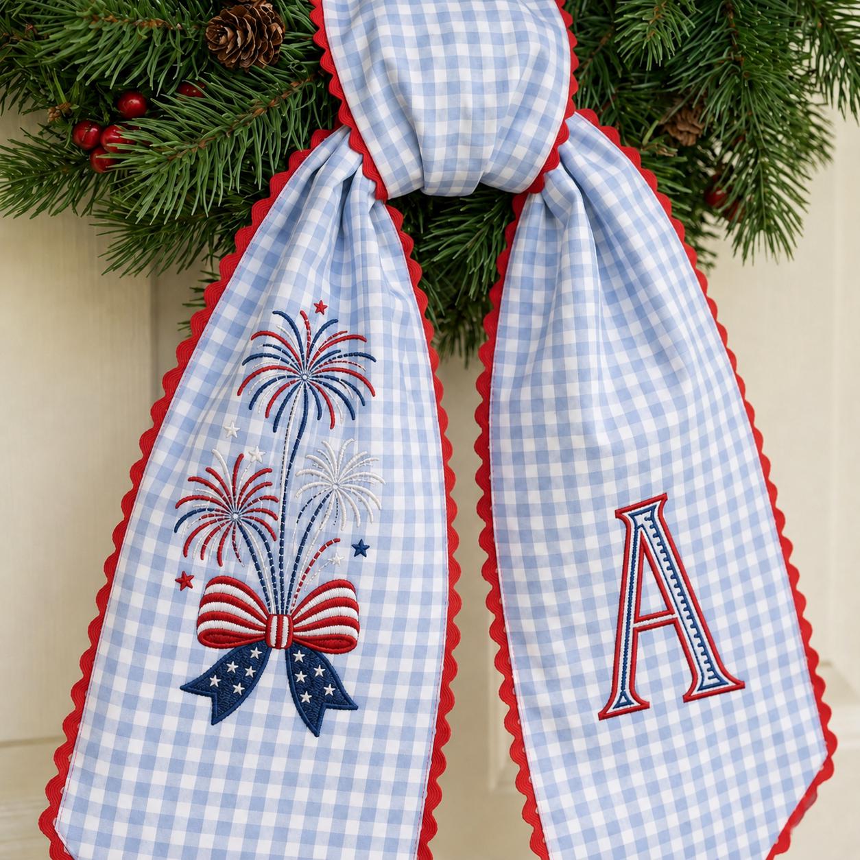 Personalized Embroidery Monogram All Season Floral Wreath Sash Bundle – Patriotic Fall Halloween and Christmas Front Door Decor - photo 10
