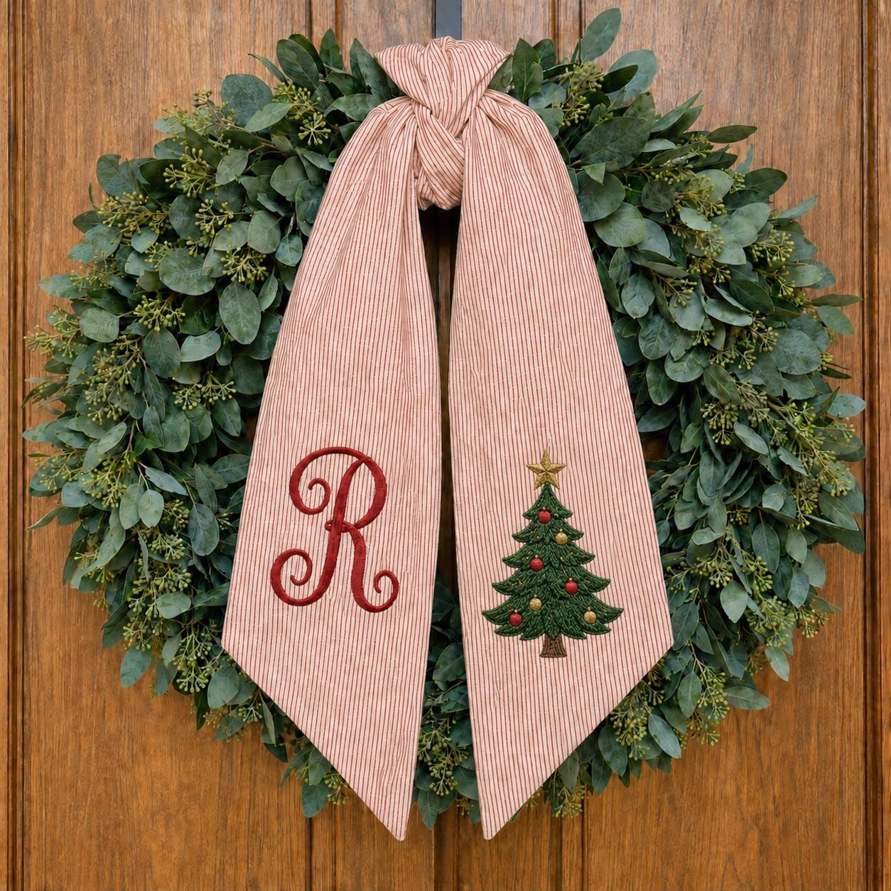 Personalized Embroidery Monogram All Season Floral Wreath Sash Bundle – Patriotic Fall Halloween and Christmas Front Door Decor - photo 11