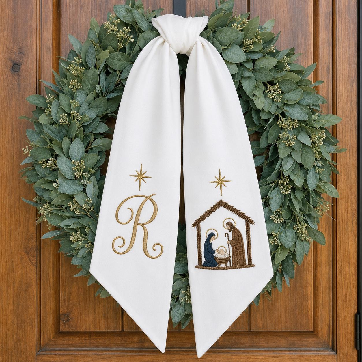 Personalized Embroidery Monogram All Season Floral Wreath Sash Bundle – Patriotic Fall Halloween and Christmas Front Door Decor - photo 12