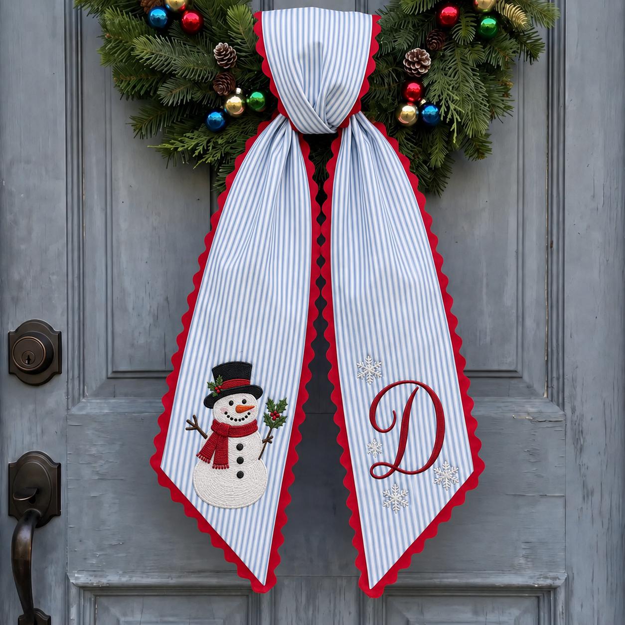 Custom Personalized Embroidery Monogram All Season Wreath Sash Bow – Patriotic Thanksgiving Halloween and Christmas Seasonal Door Decor - photo 7