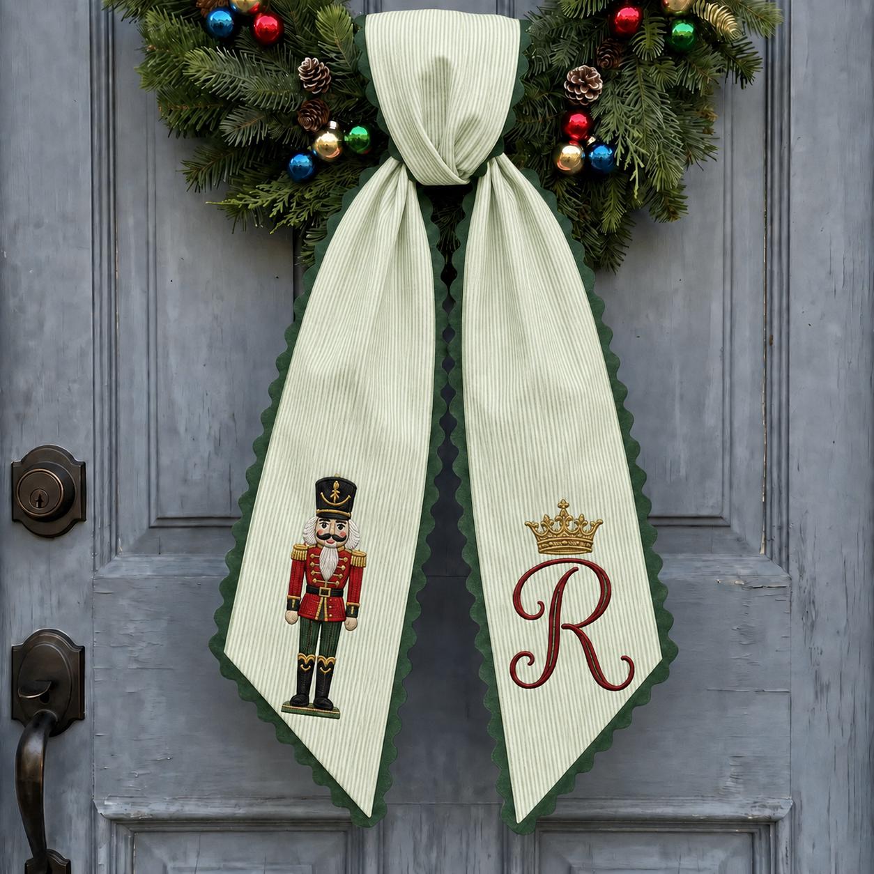 Custom Personalized Embroidery Monogram All Season Wreath Sash Bow – Patriotic Thanksgiving Halloween and Christmas Seasonal Door Decor - photo 8