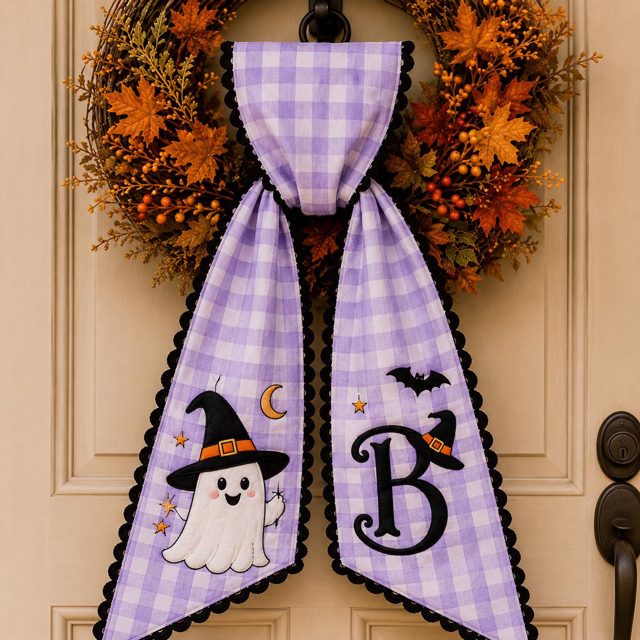 Custom Personalized Embroidery Monogram All Season Wreath Sash Bow – Patriotic Thanksgiving Halloween and Christmas Seasonal Door Decor - photo 10