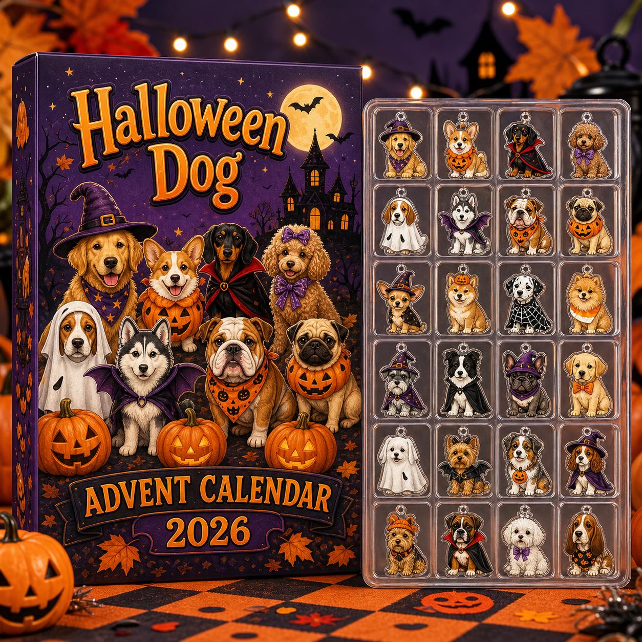 Halloween Dog Blind Box Advent Calendar 2026 – Spooky Puppy Mystery Charm Countdown Box Gift for Dog Lovers