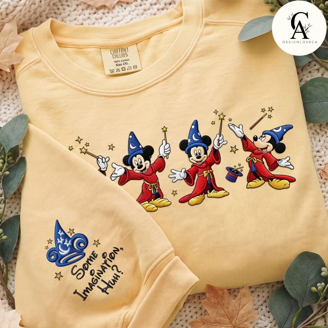 Embroidered Disney Fantasia Gingham Mock Neck Sweatshirt with Sorcerer Mickey Wizard Fantasmic Some Imagination Huh Crewneck Sweater - photo 4