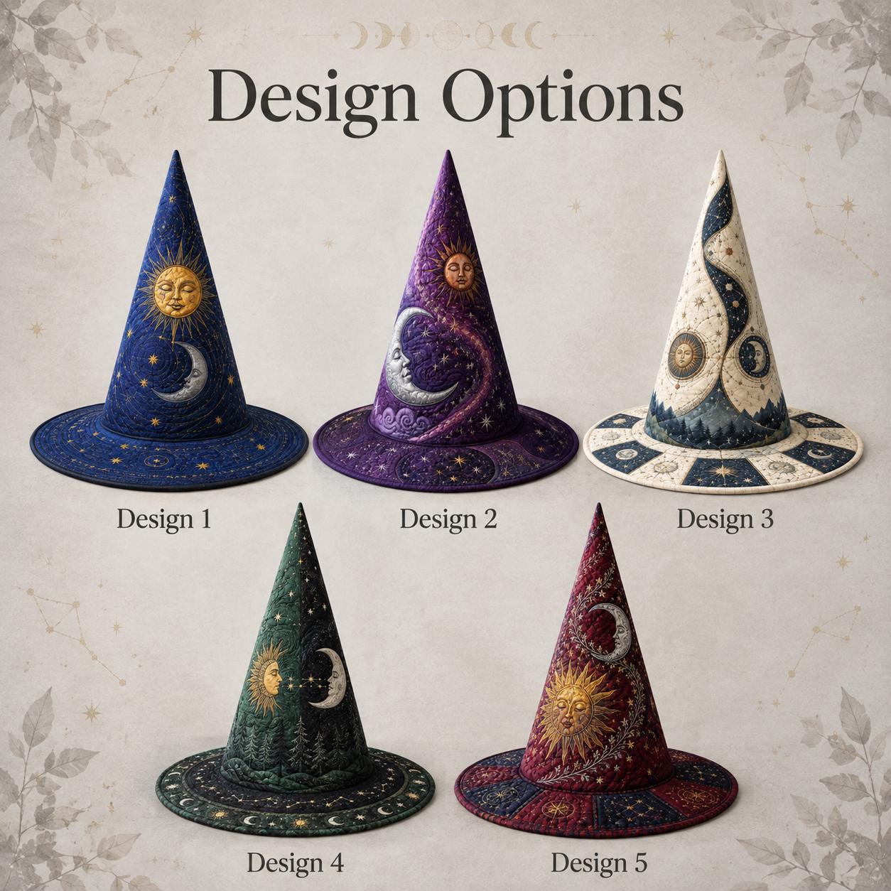 Witch Hat – Quilted Sun and Moon Celestial Astrology Mystical Gothic Table Centerpiece Decoration for Halloween and Witchy Decor - photo 3