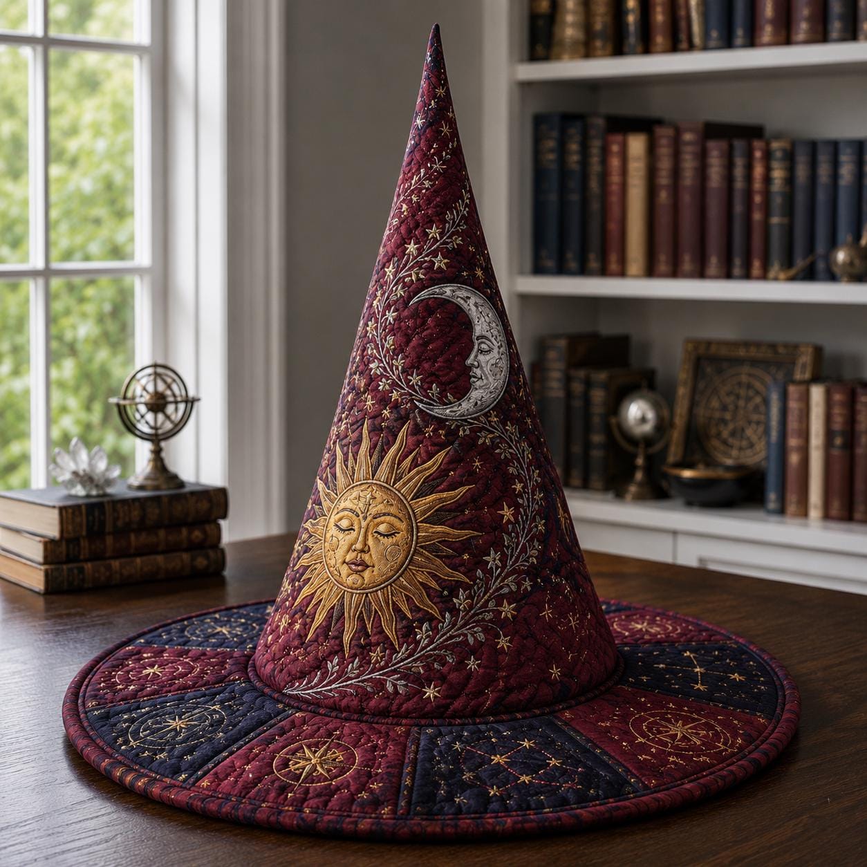 Witch Hat – Quilted Sun and Moon Celestial Astrology Mystical Gothic Table Centerpiece Decoration for Halloween and Witchy Decor - photo 5