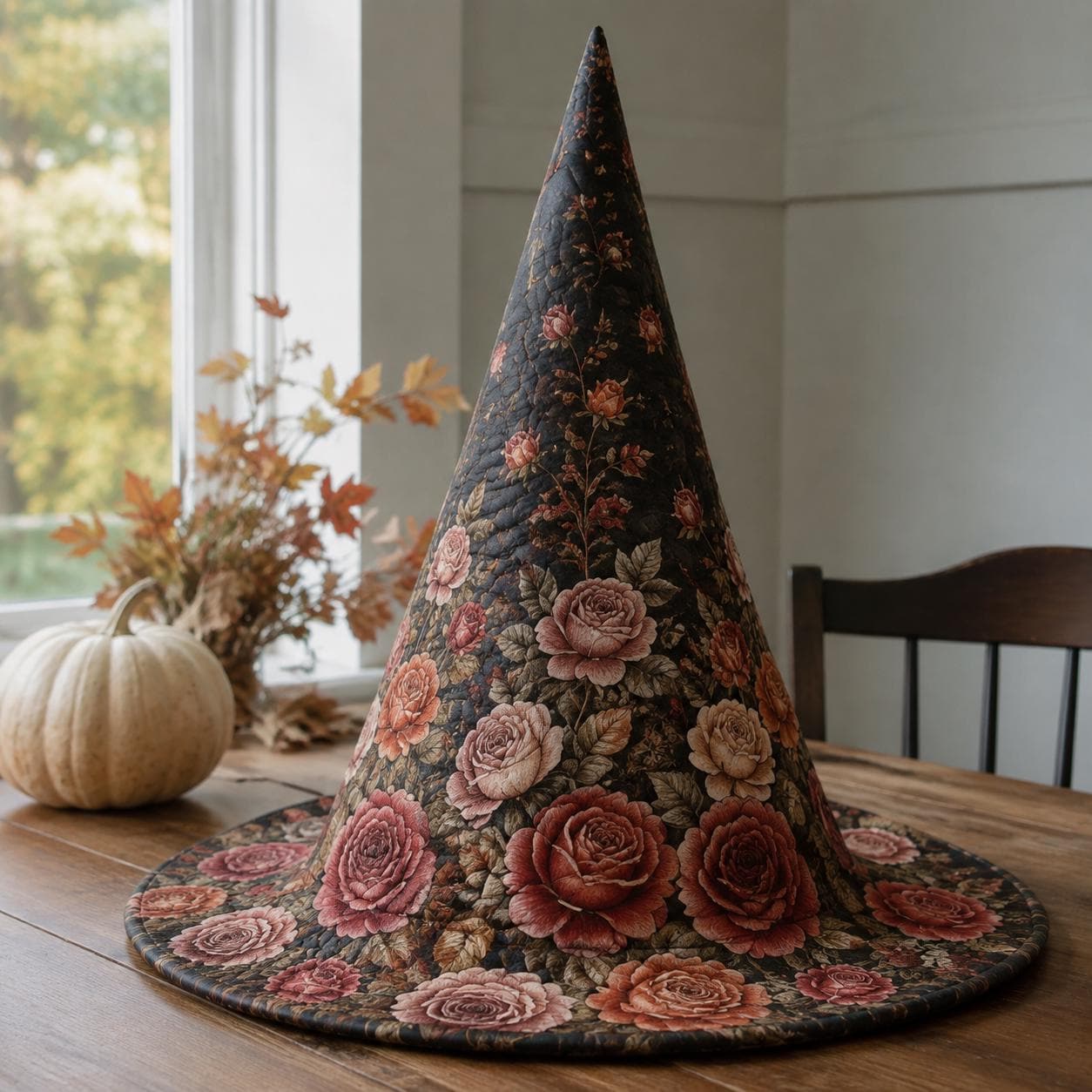 Witch Hat – Quilted Floral Vintage Rose Romantic Gothic Cottagecore Fall Table Centerpiece Decoration for Halloween and Witchy Decor - photo 2