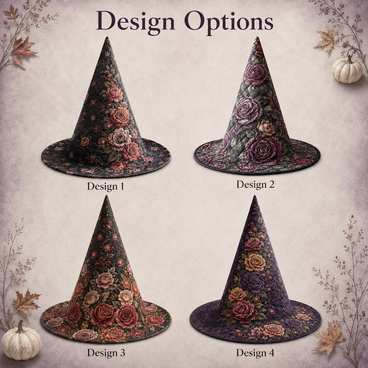 Witch Hat – Quilted Floral Vintage Rose Romantic Gothic Cottagecore Fall Table Centerpiece Decoration for Halloween and Witchy Decor - photo 4